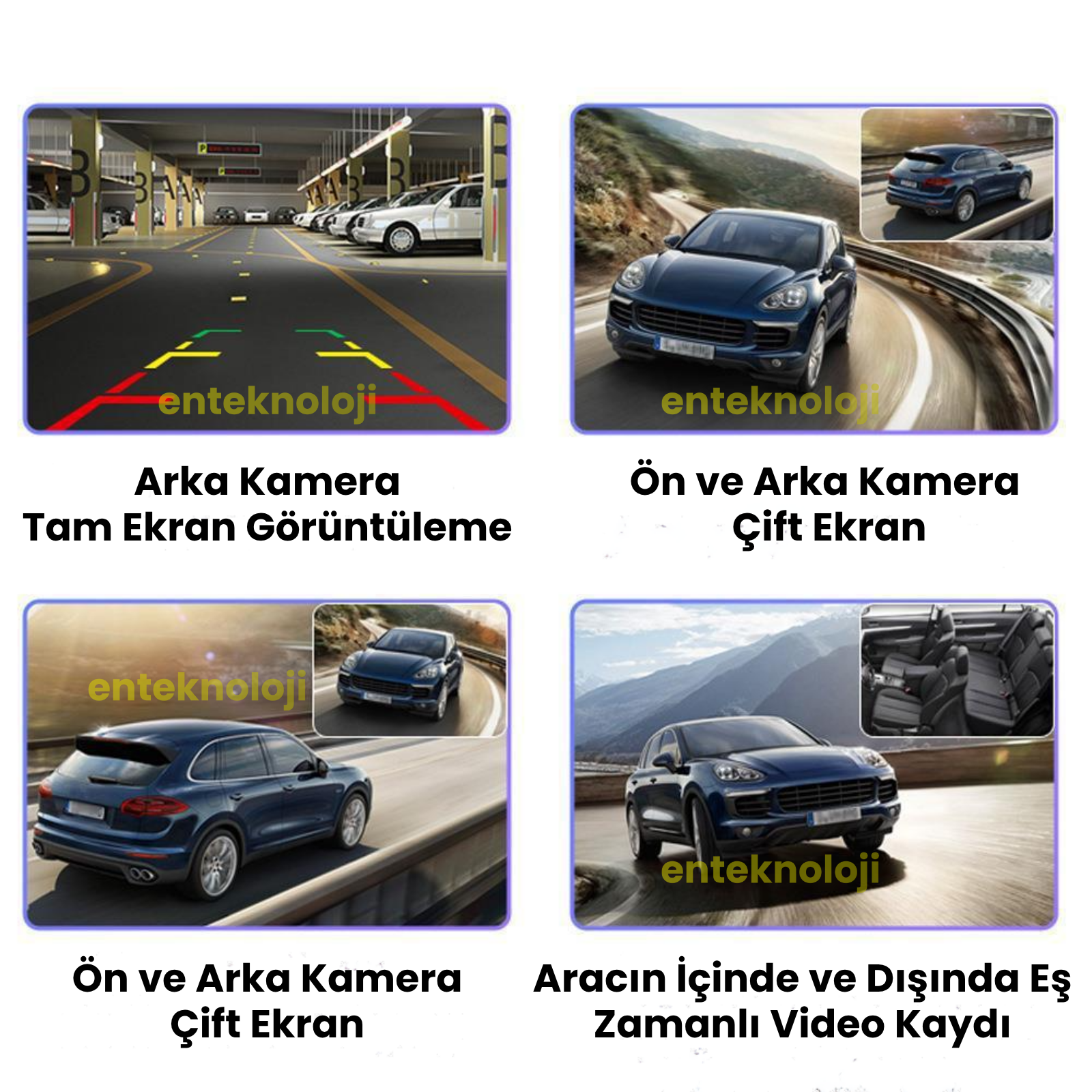 Araç İçi HD Kamera 3 Kameralı Y15 (Arka Görüş Kamerası Hediye)