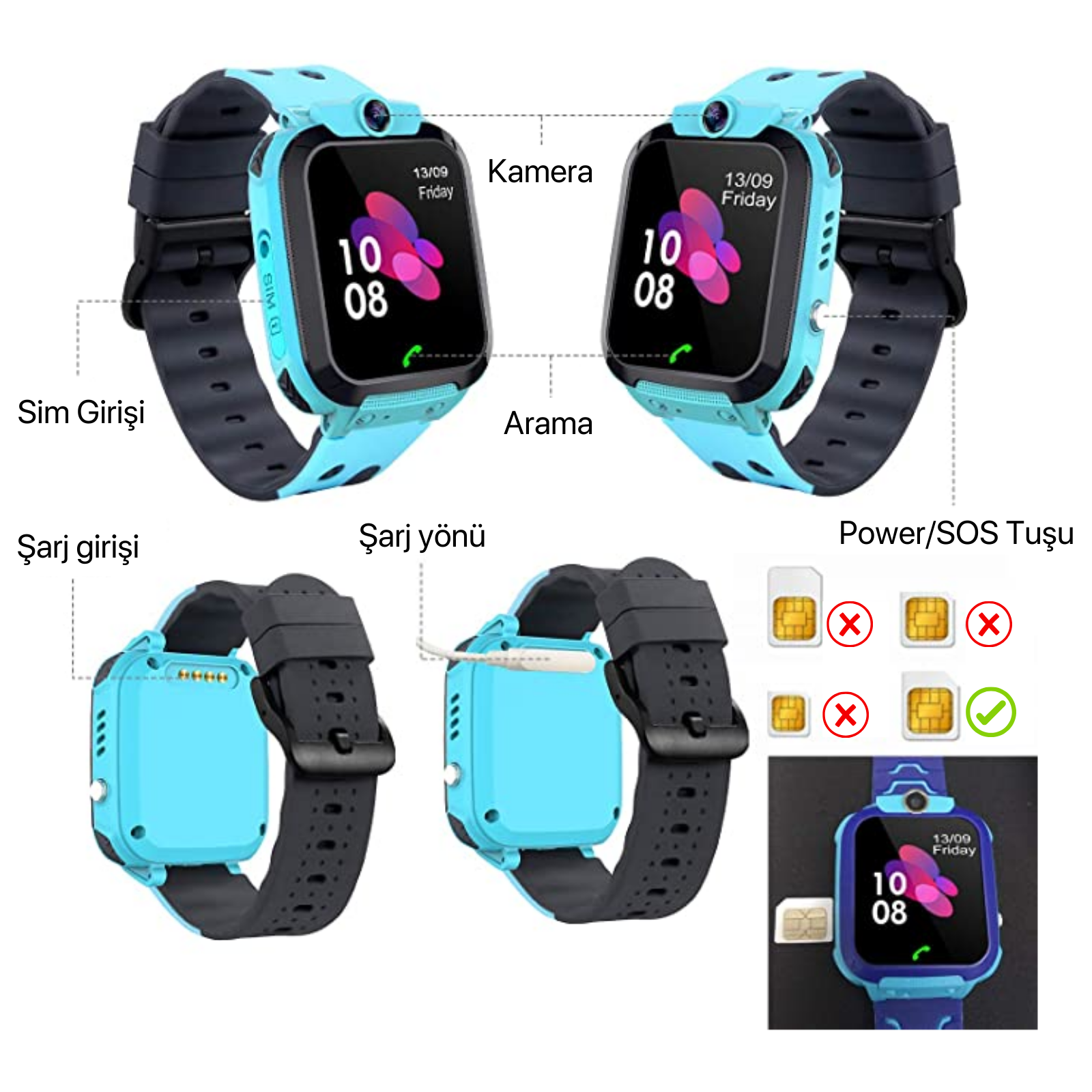 Sim Kartlı DH8 Akıllı Çocuk Saati Konum-Arama-Kamera Özellikli