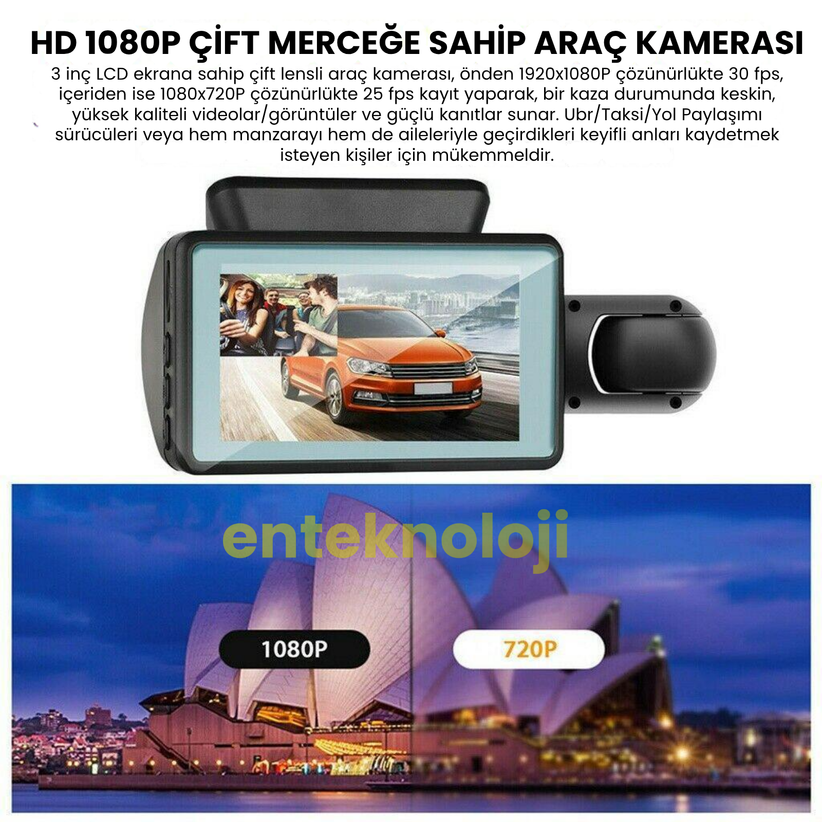 Araç İçi Hd Kamera 2 Kameralı A68