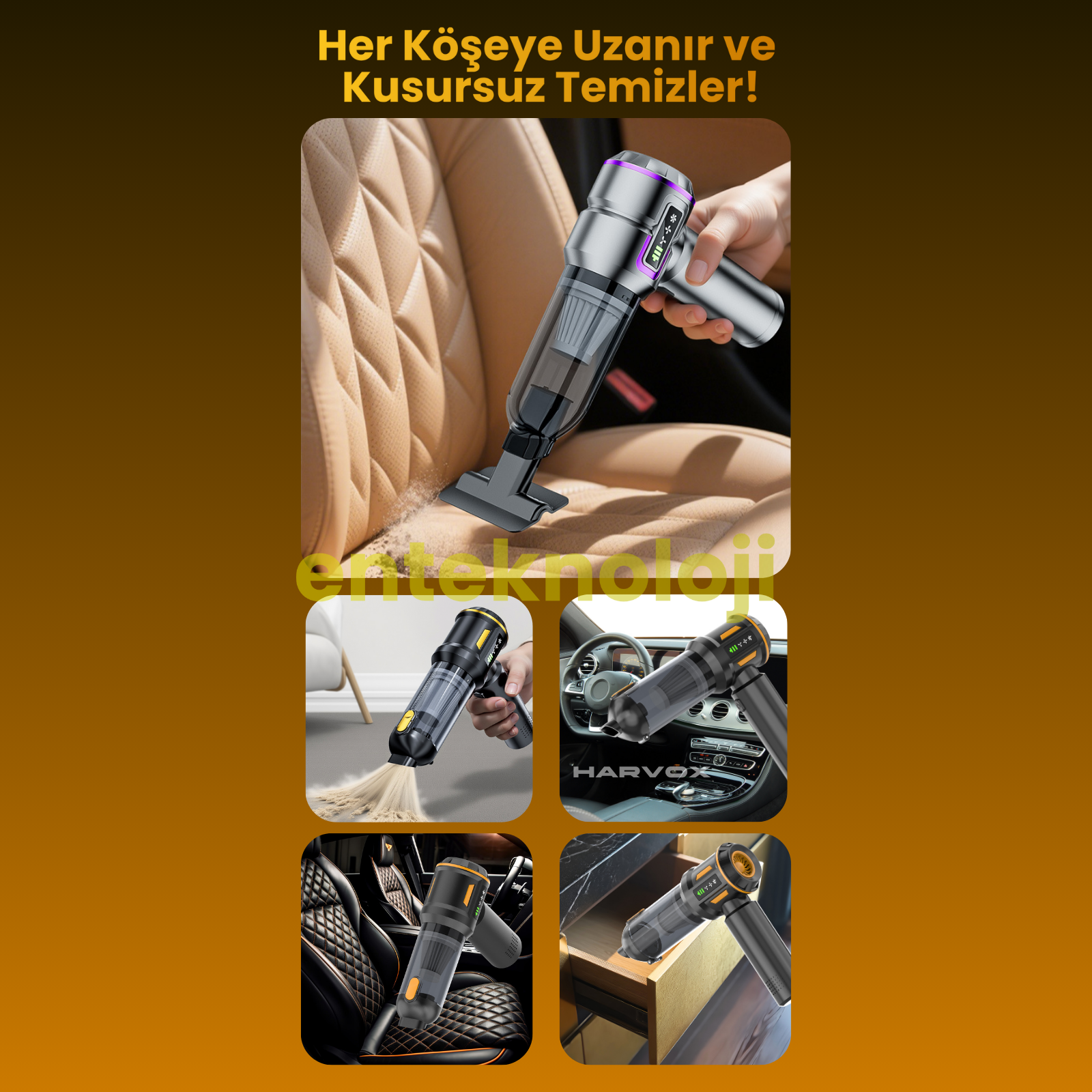 Harvox Araç İçi Süpürgesi HXVC-003 (Sarı - Siyah)