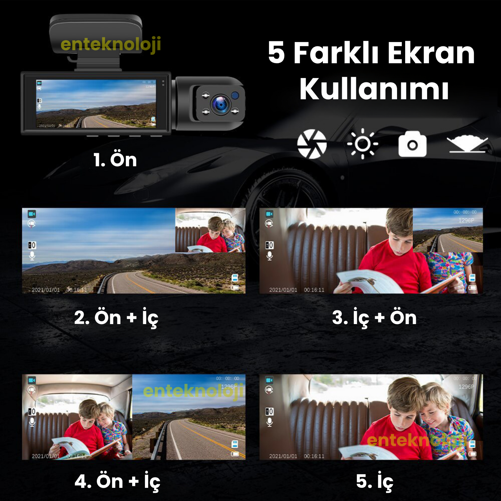 Araç İçi Hd Kamera 2 Kameralı M8-D8