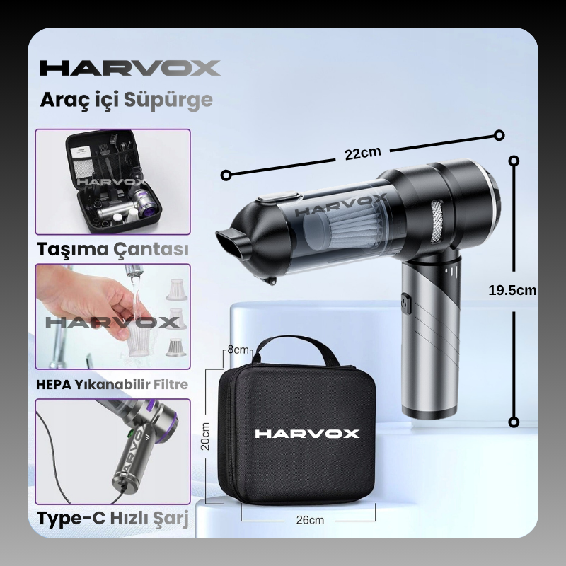Harvox Araç İçi Süpürgesi HXVC-002 (Gri - Siyah)