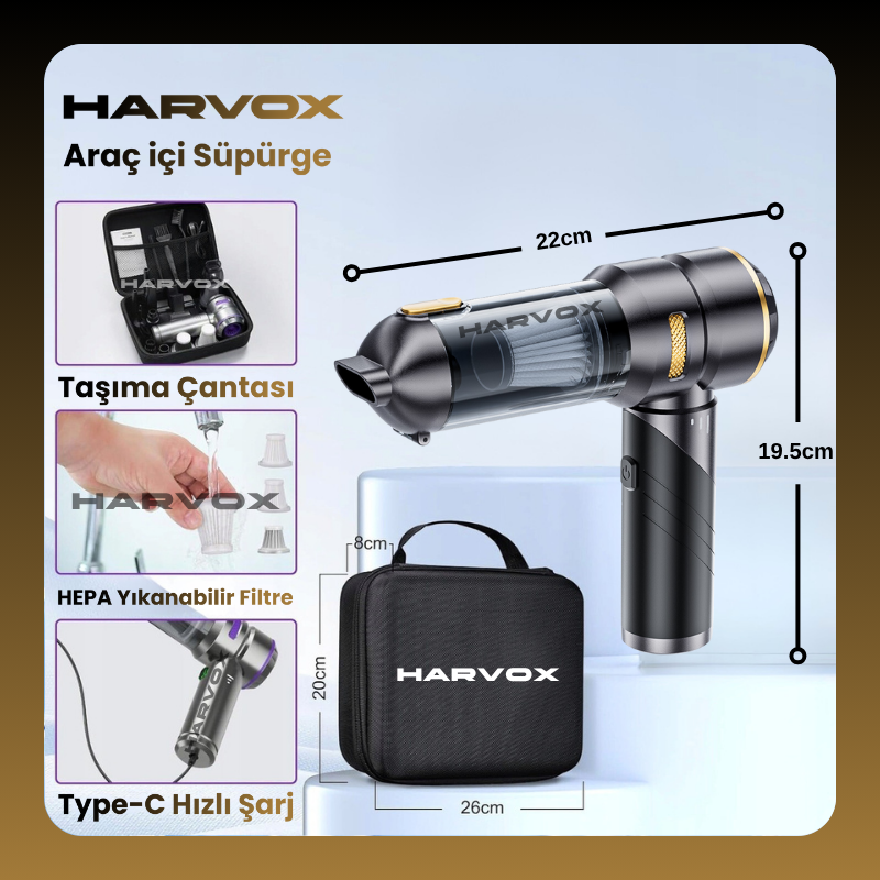 Harvox Araç İçi Süpürgesi HXVC-002 (Kahverengi - Siyah)