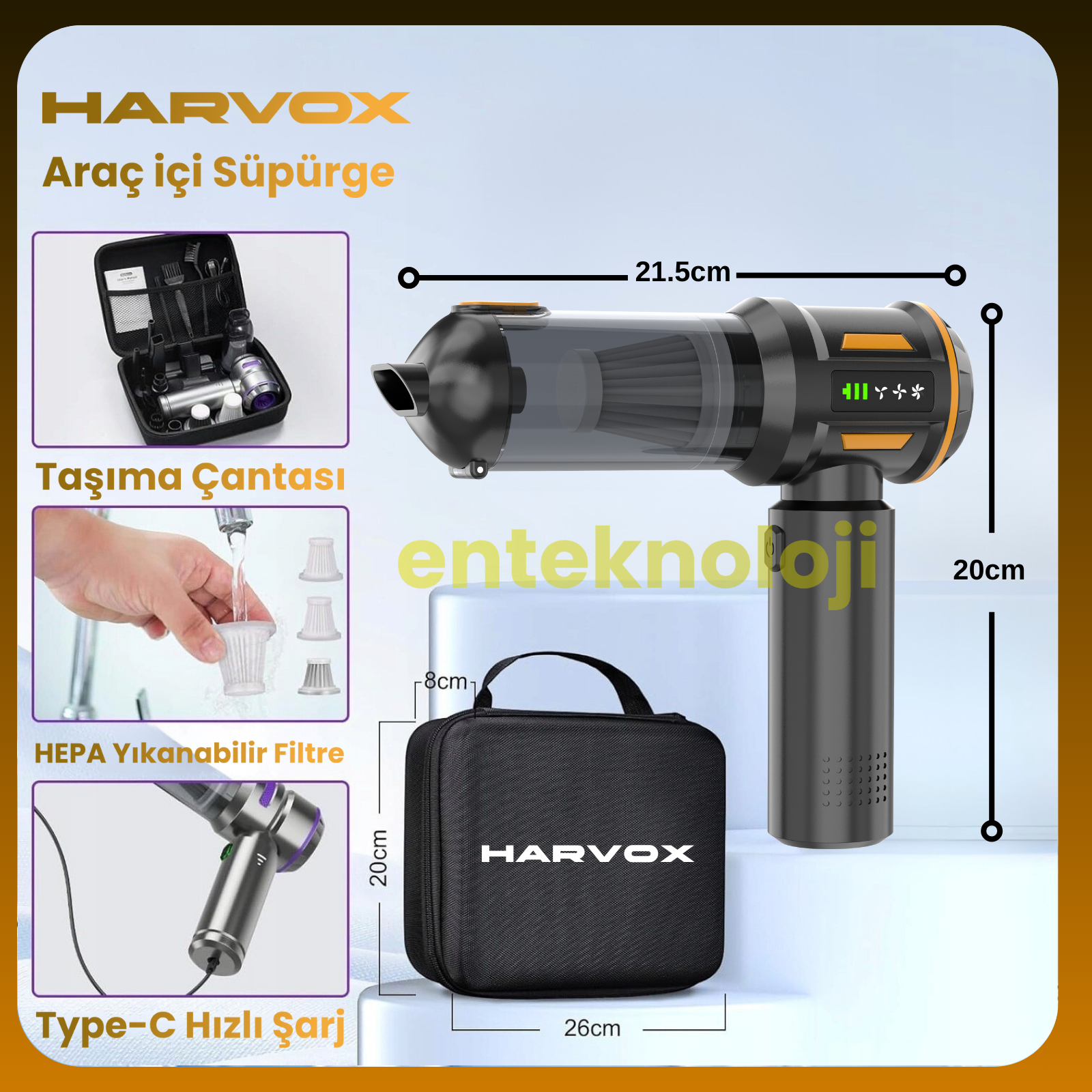 Harvox Araç İçi Süpürgesi HXVC-003 (Sarı - Siyah)