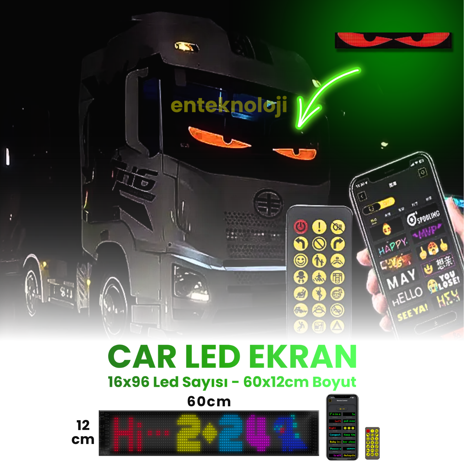 Kişiselleştirilebilir Matrix Car LED Ekran (60x12cm)
