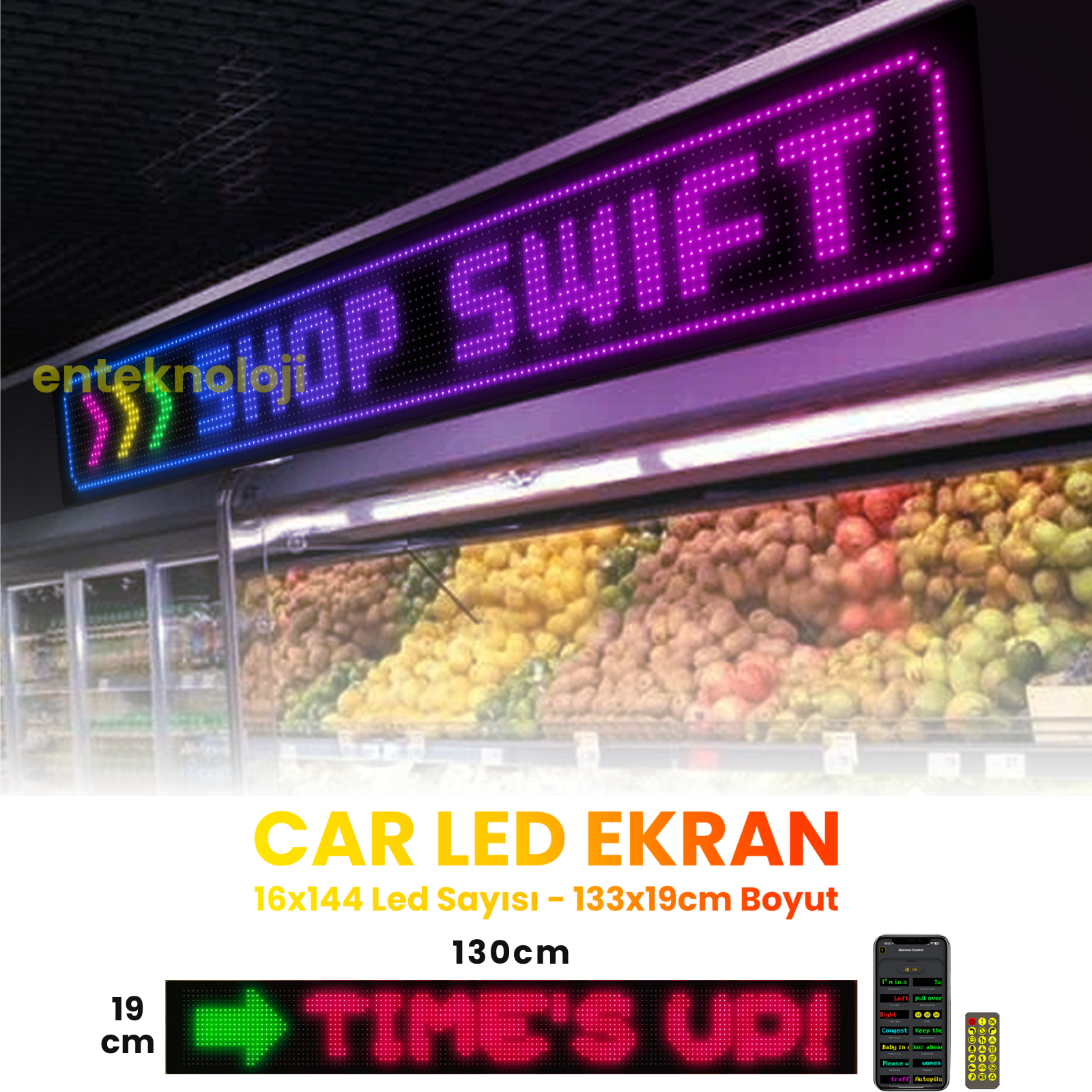 Kişiselleştirilebilir Matrix Car LED Ekran (133x19cm)