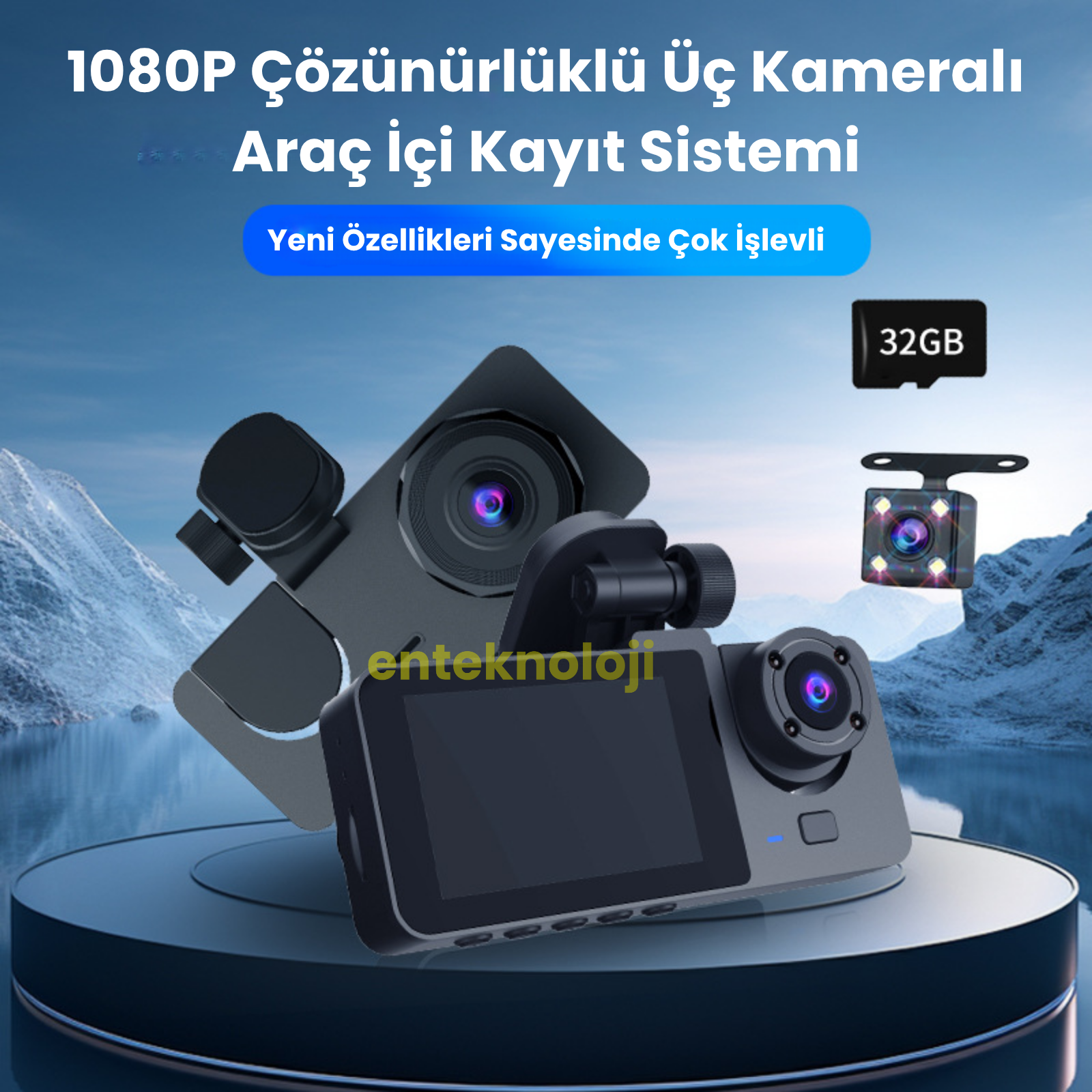 Araç İçi HD Kamera 3 Kameralı Y15 (Arka Görüş Kamerası Hediye)
