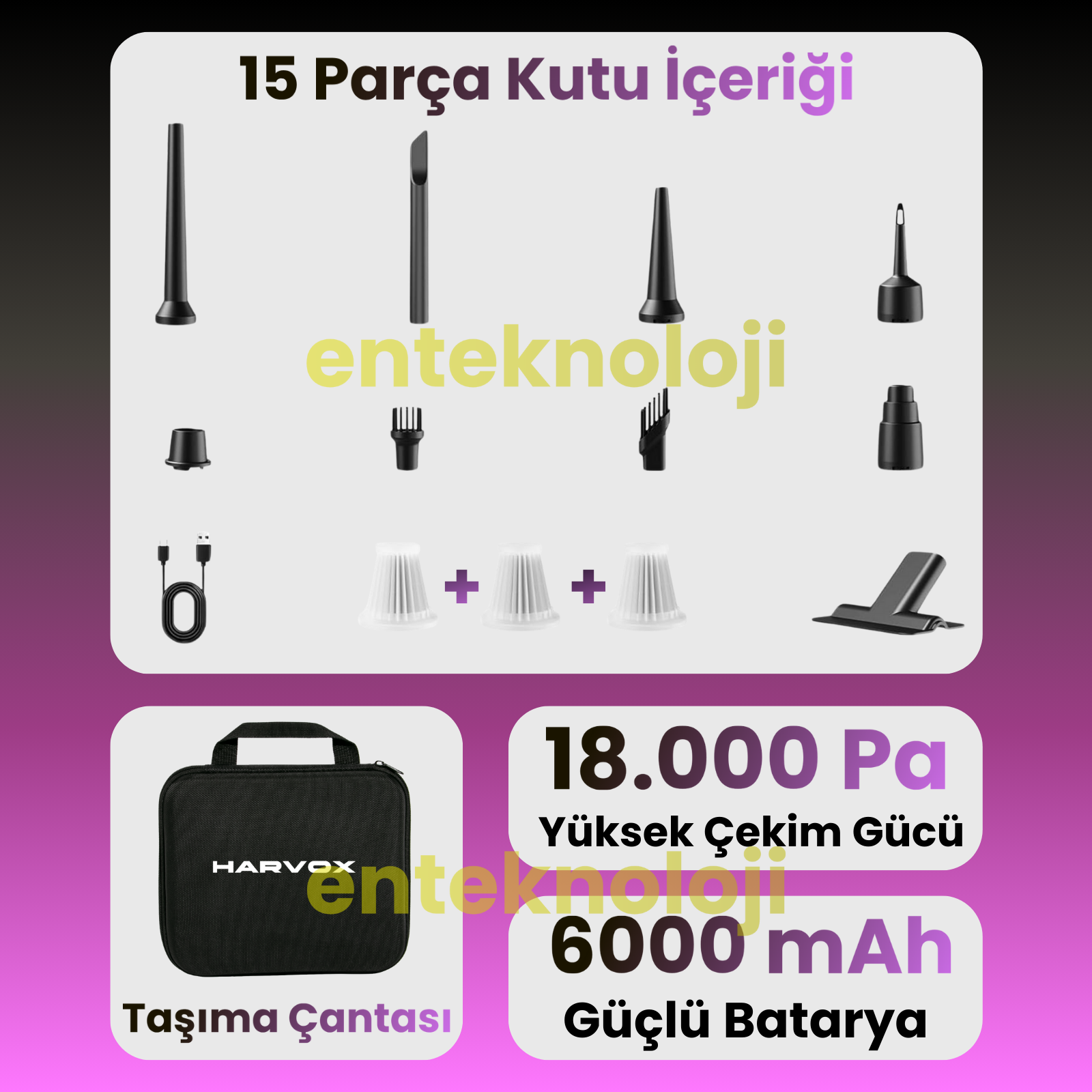 Harvox Araç İçi Süpürgesi HXVC-003 (Gri - Mor)