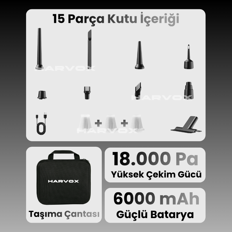Harvox Araç İçi Süpürgesi HXVC-002 (Gri - Siyah)