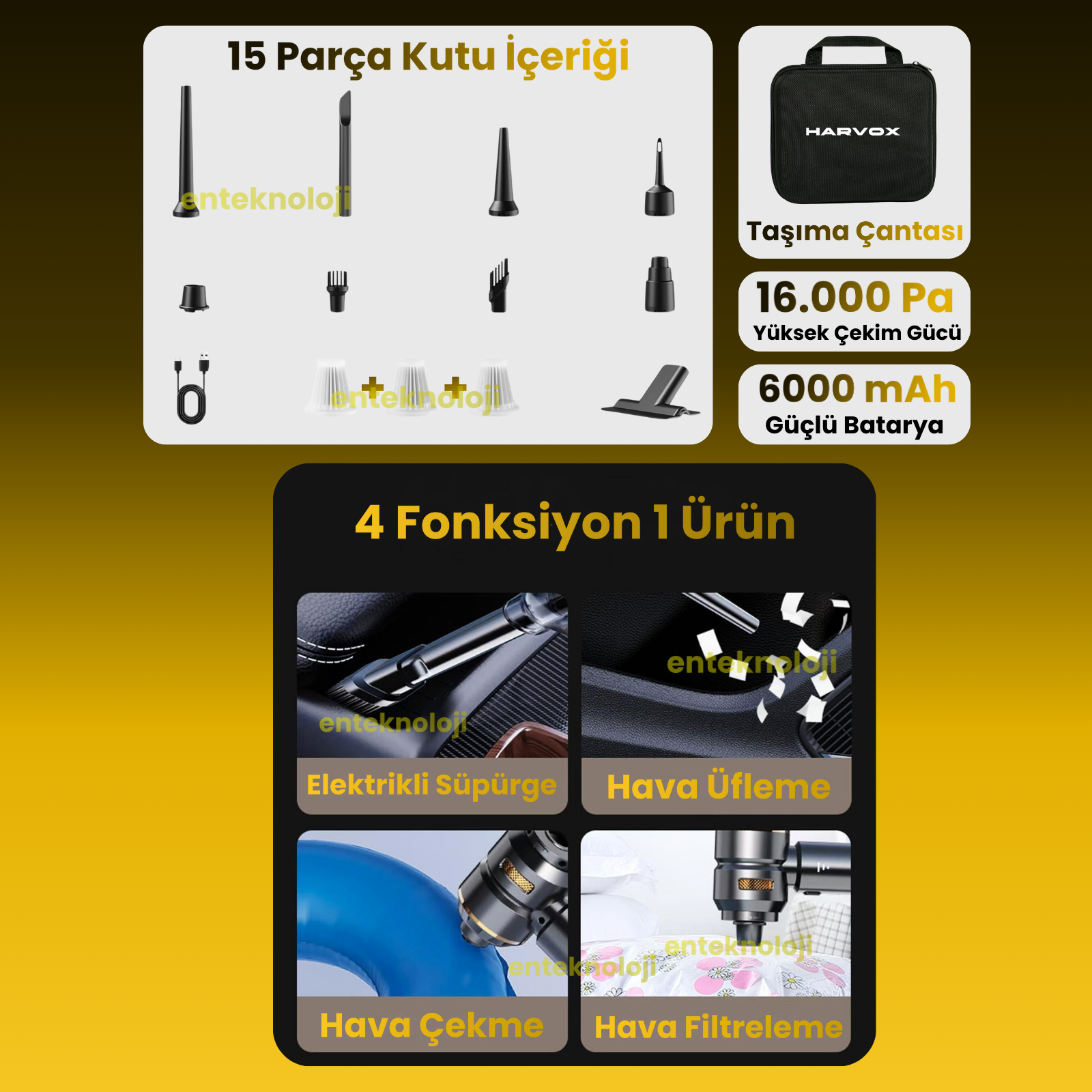 Harvox Araç İçi Süpürgesi HXVC-001 (Siyah-Sarı)