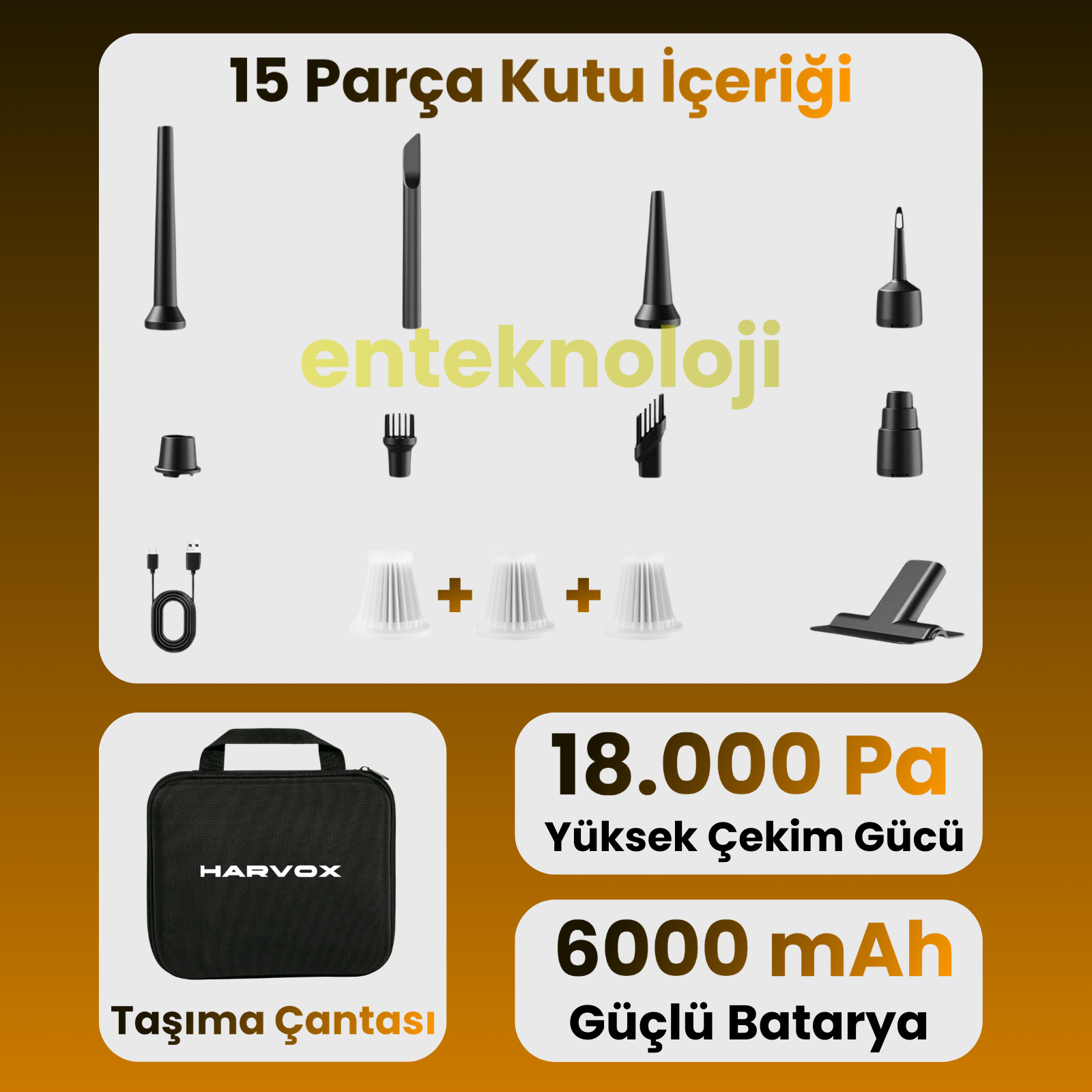 Harvox Araç İçi Süpürgesi HXVC-003 (Sarı - Siyah)