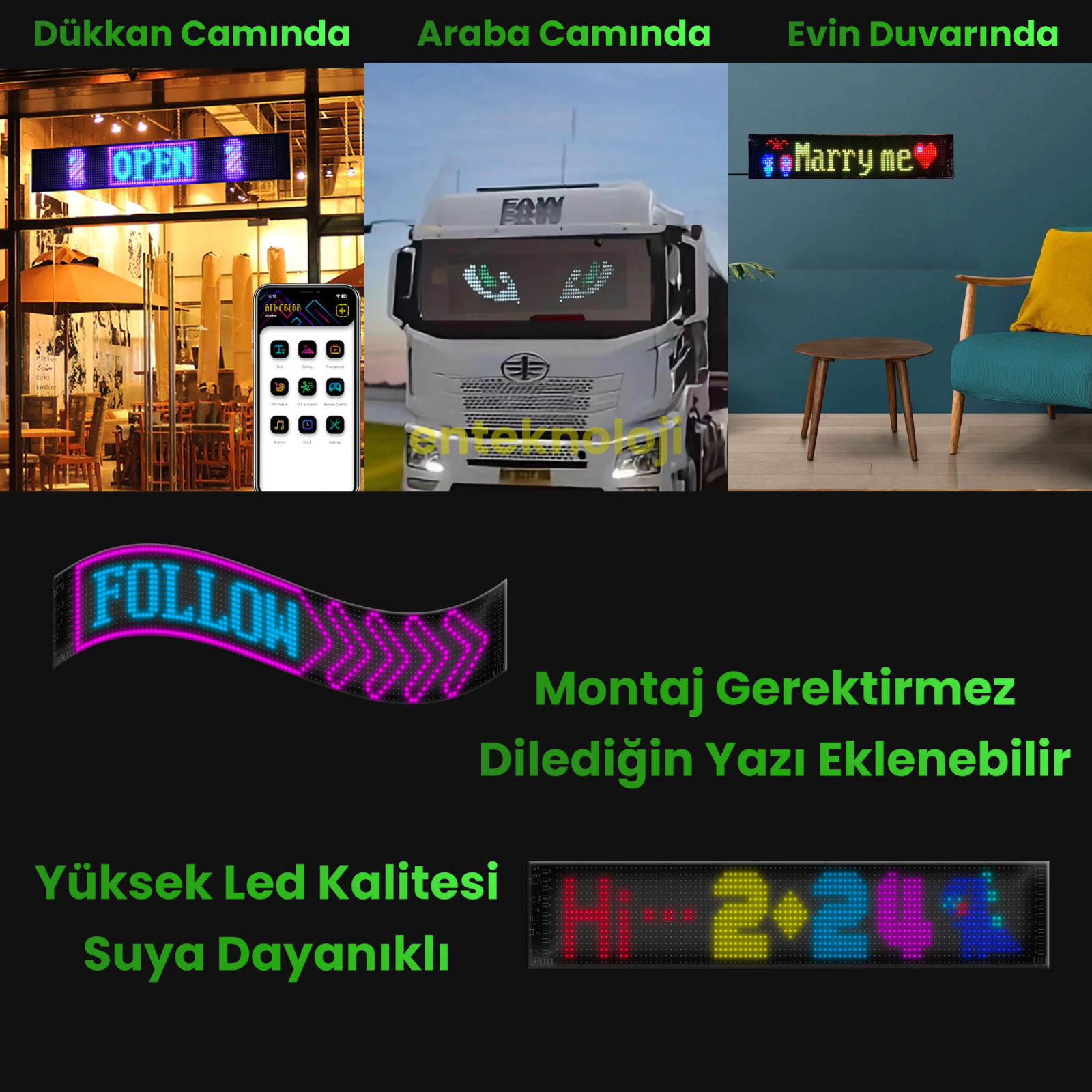 Kişiselleştirilebilir Matrix Car LED Ekran (60x12cm)