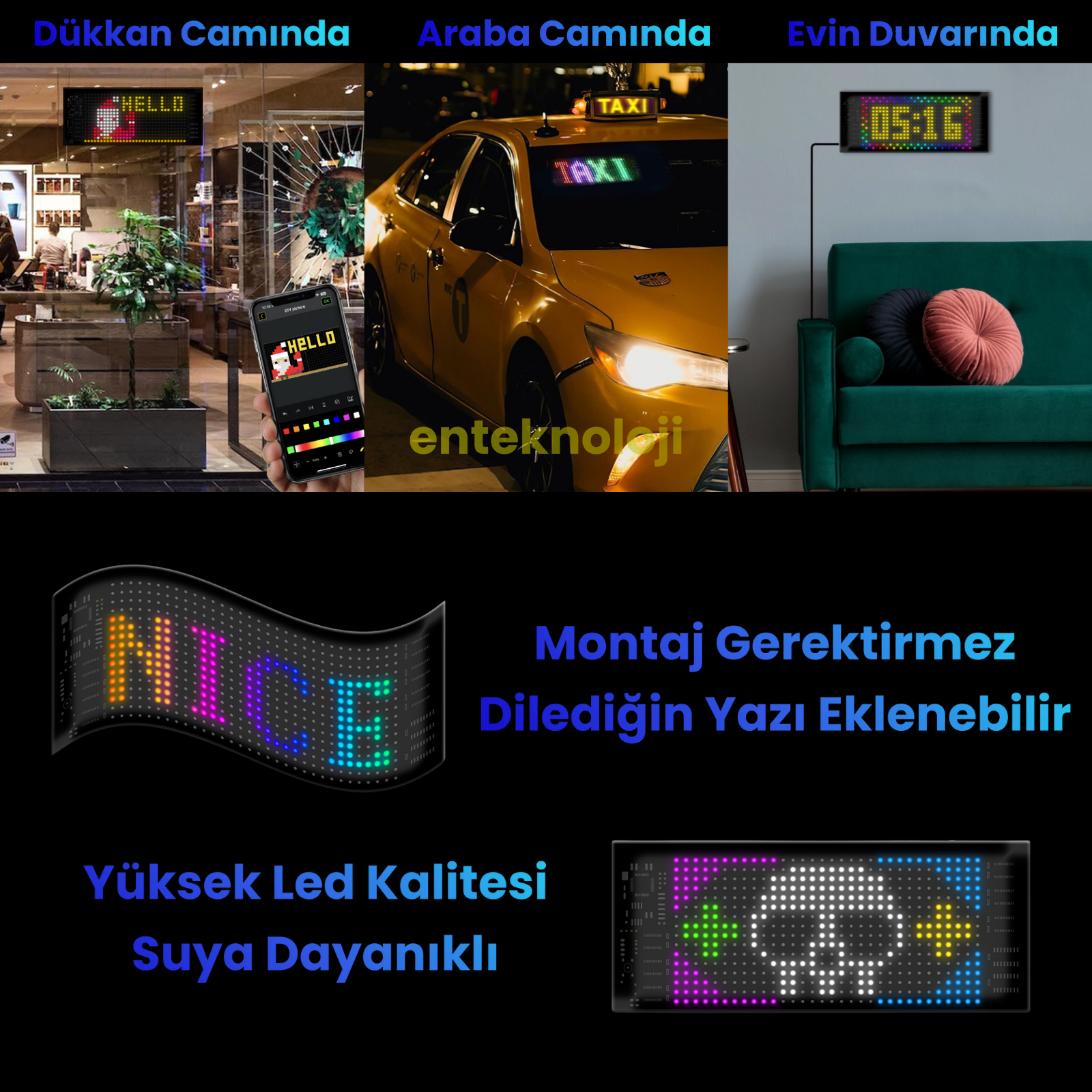 Kişiselleştirilebilir Matrix Car LED Ekran (17x7cm)