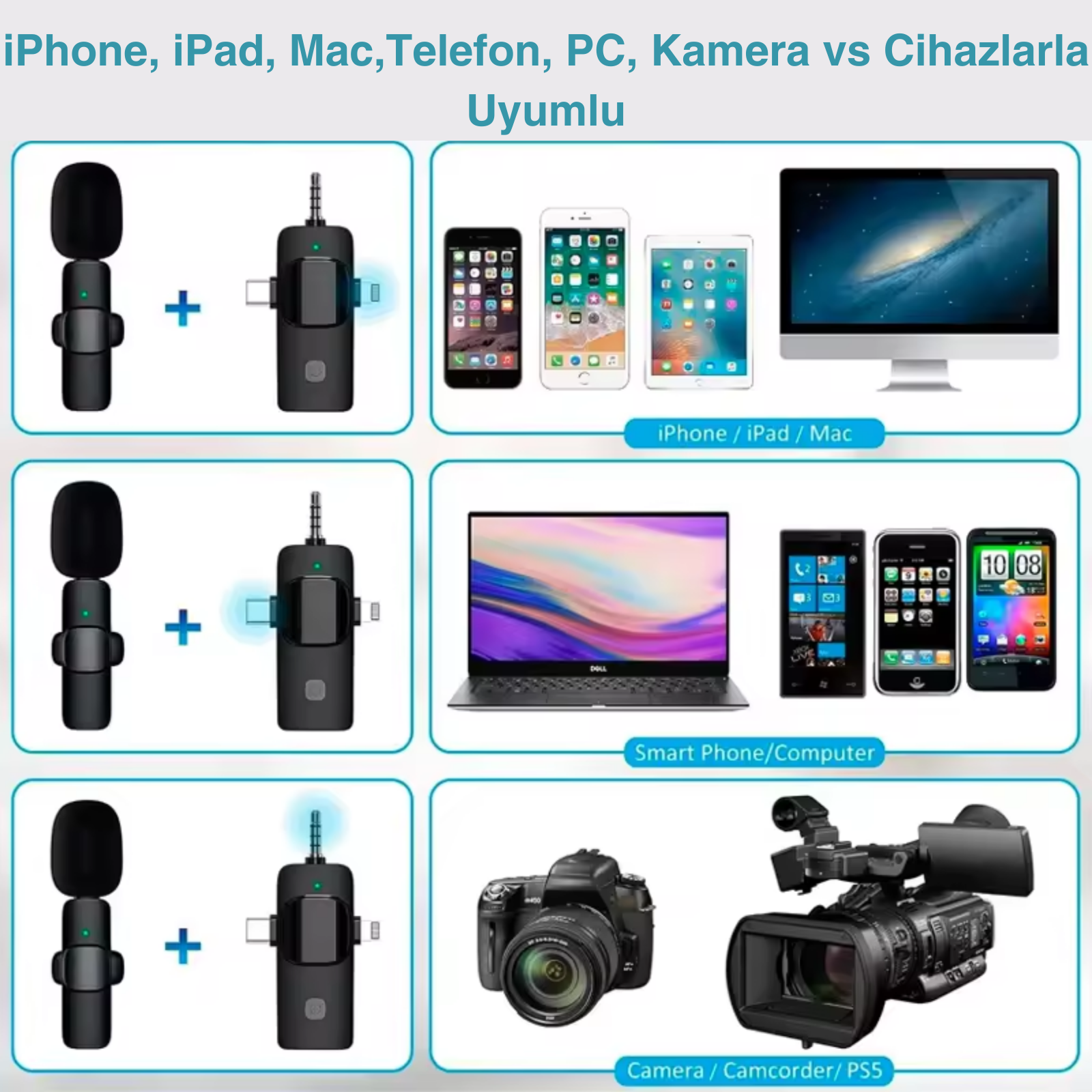 Kablosuz Yaka Mikrofonu (3 in 1)