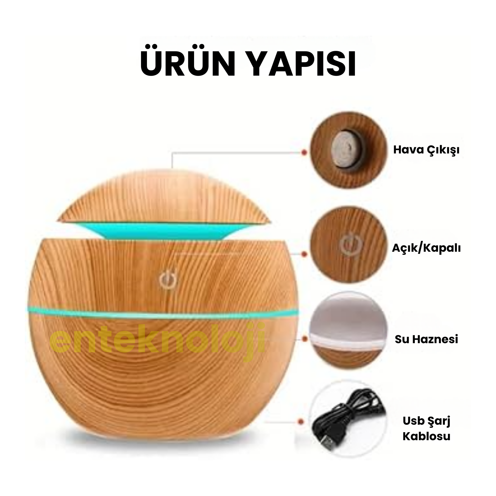 Round Wood Hava Nemlendirici Humidifier