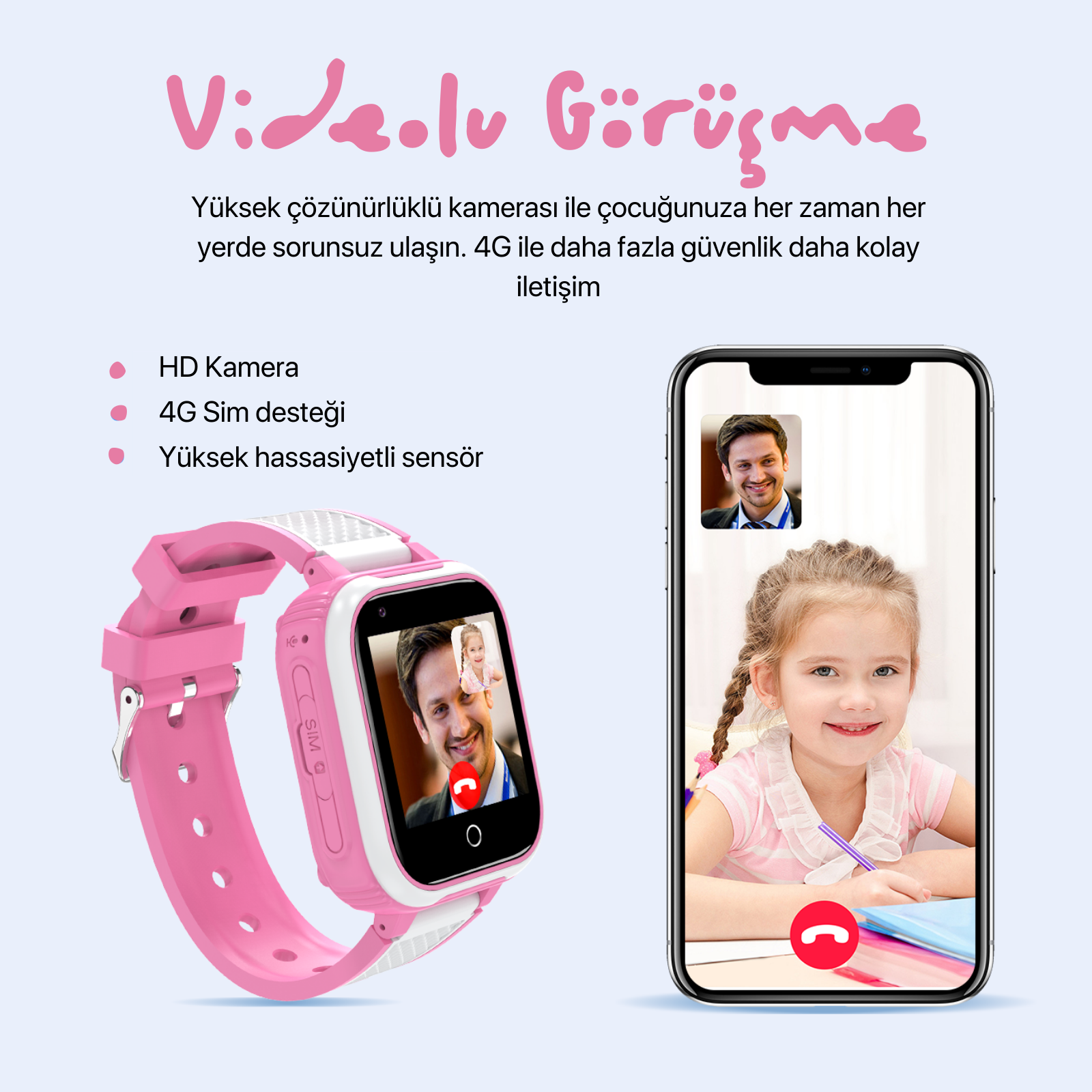 Sim Kartlı DH9 Akıllı Çocuk Saati Konum-Arama-Kamera-4G Sim Desteği-Video Özellikli