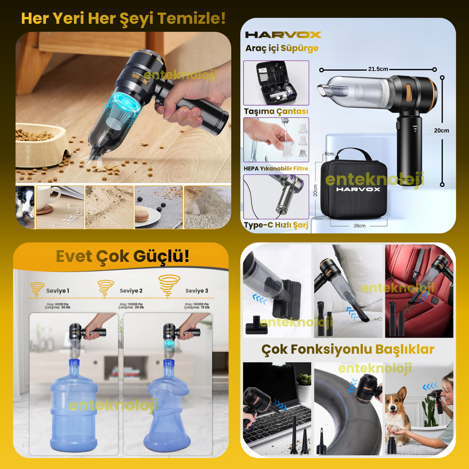 Harvox Araç İçi Süpürgesi HXVC-001 (Siyah-Sarı)