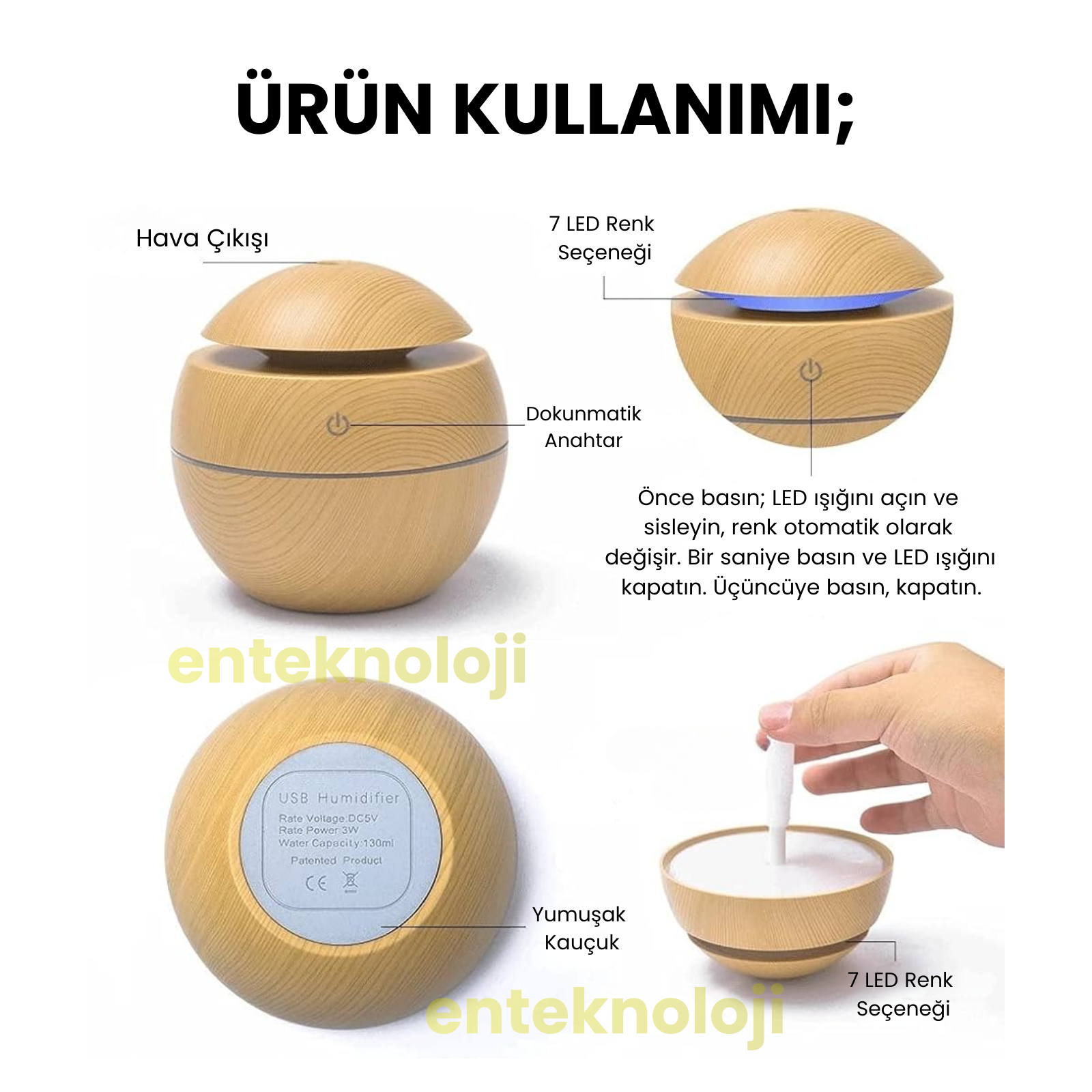 Round Wood Hava Nemlendirici Humidifier