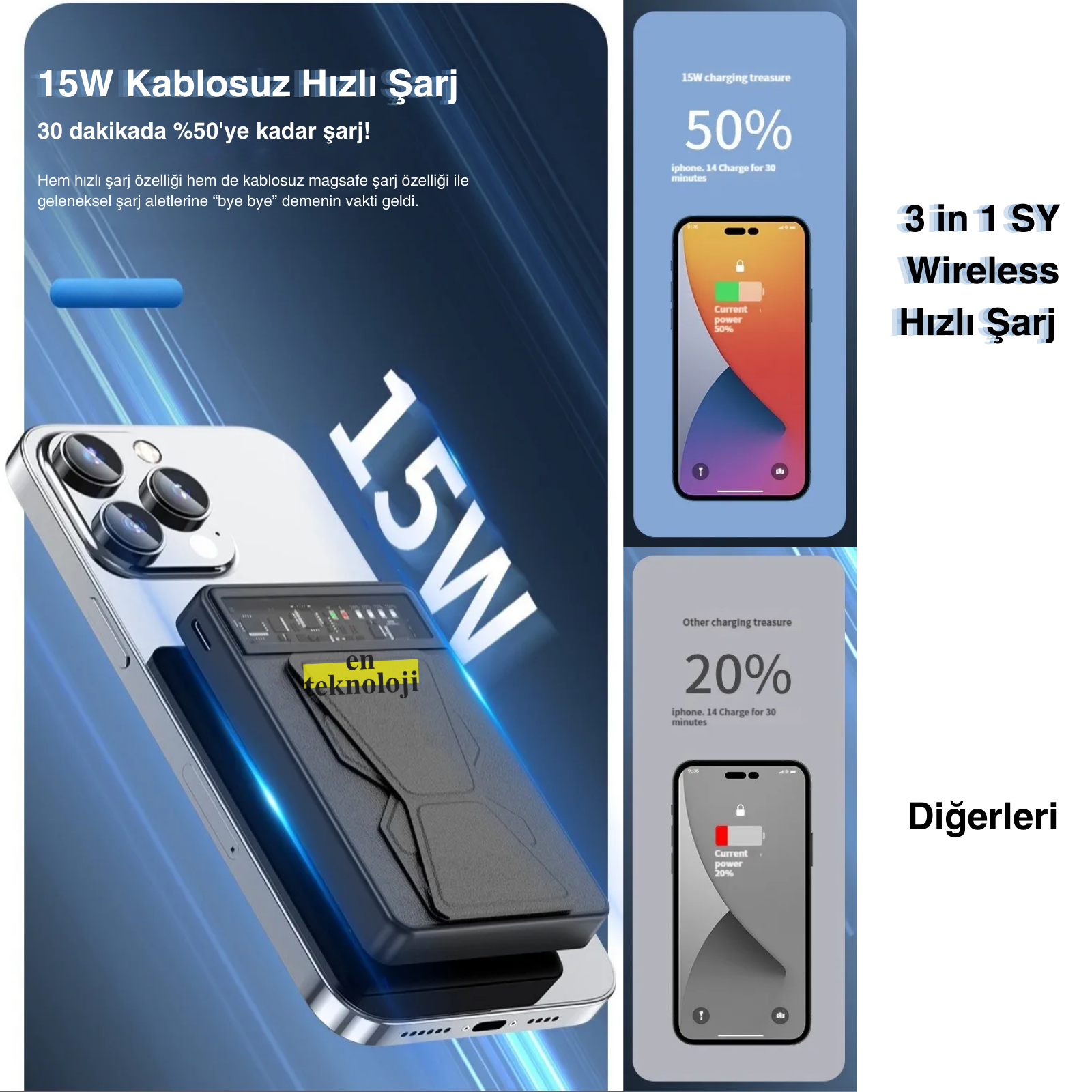 3 in 1 SY-66 Wireless Powerbank (Hızlı Şarj)