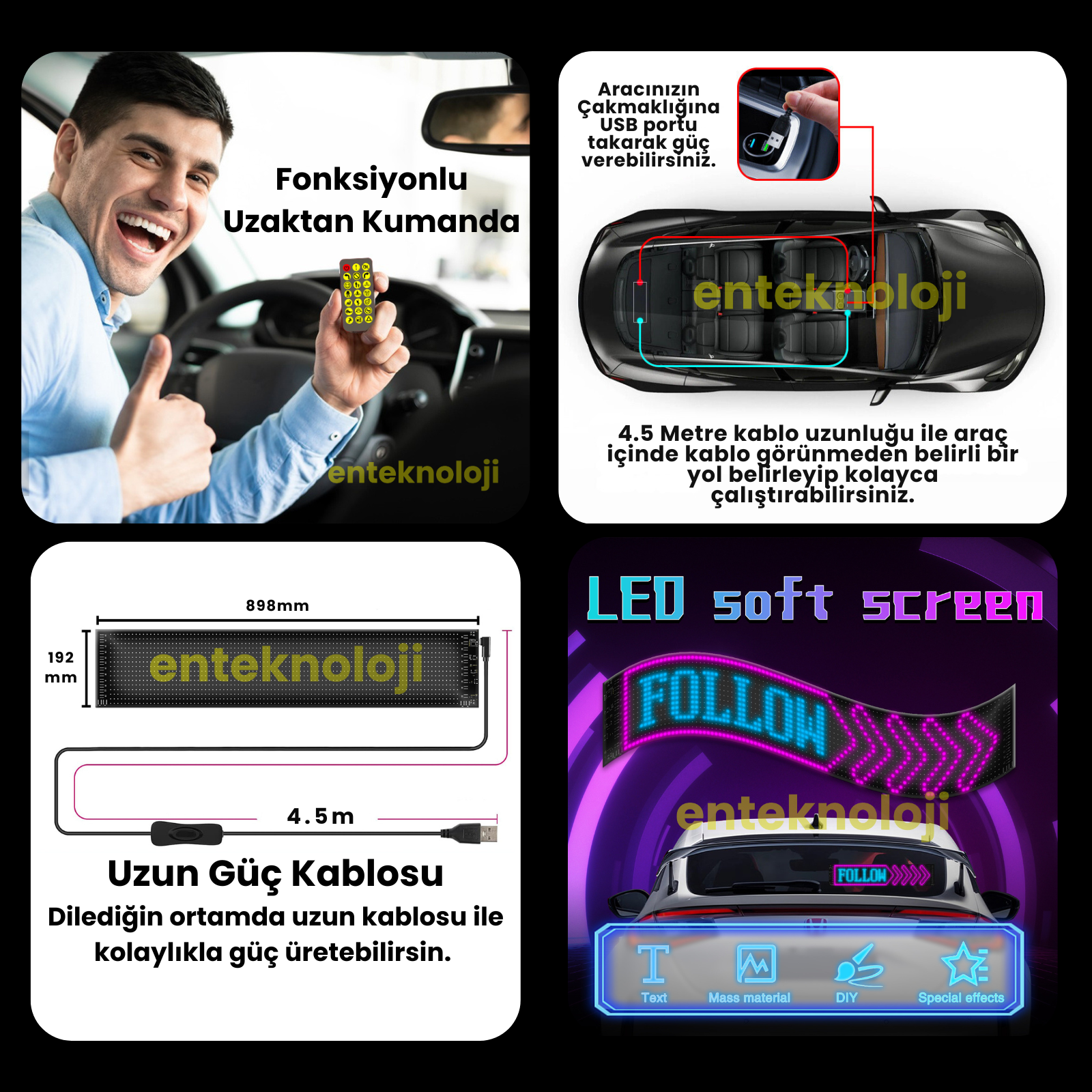 Kişiselleştirilebilir Matrix Car LED Ekran (90x19cm)