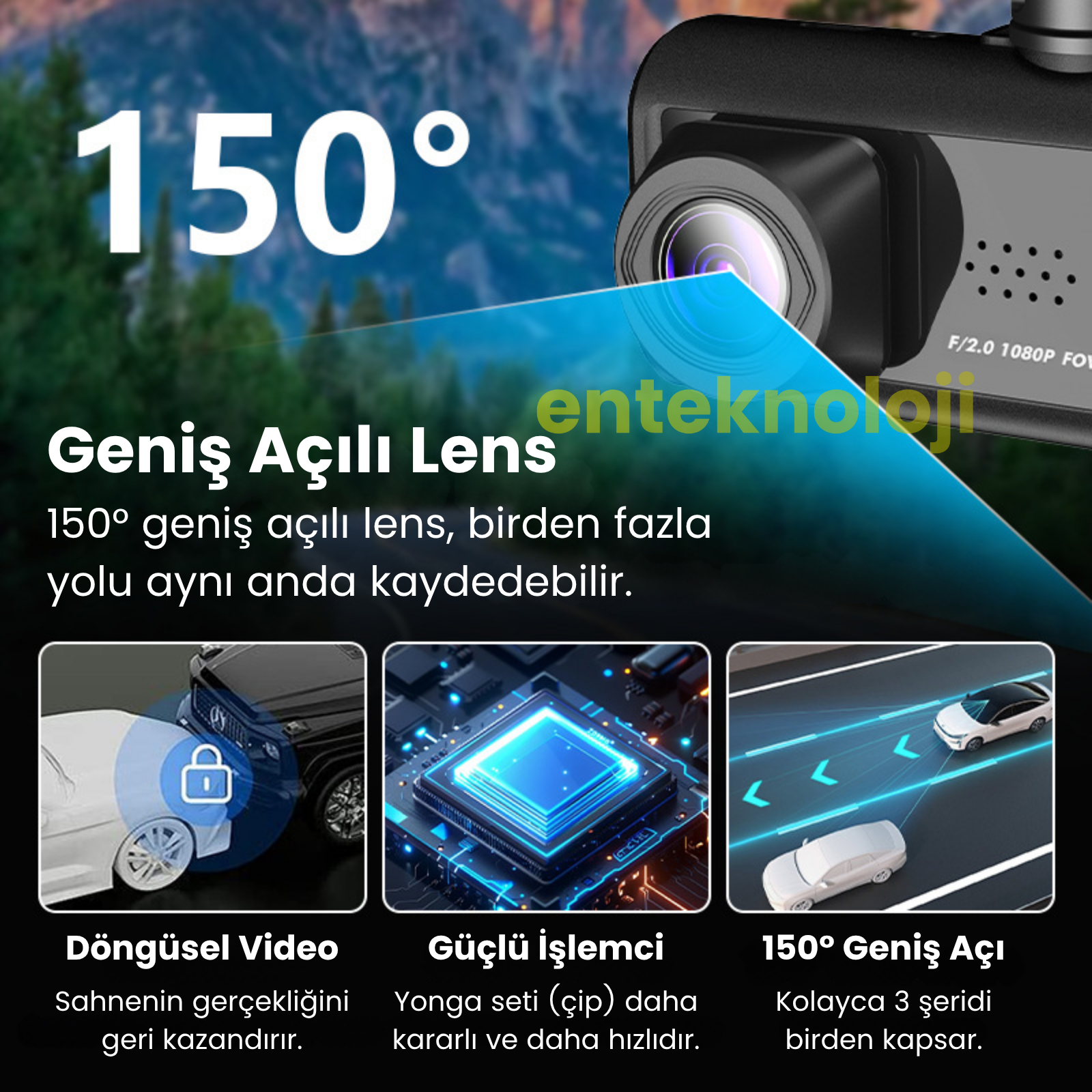 Araç İçi HD Kamera 3 Kameralı C309 (Arka Görüş Kamerası Hediye)