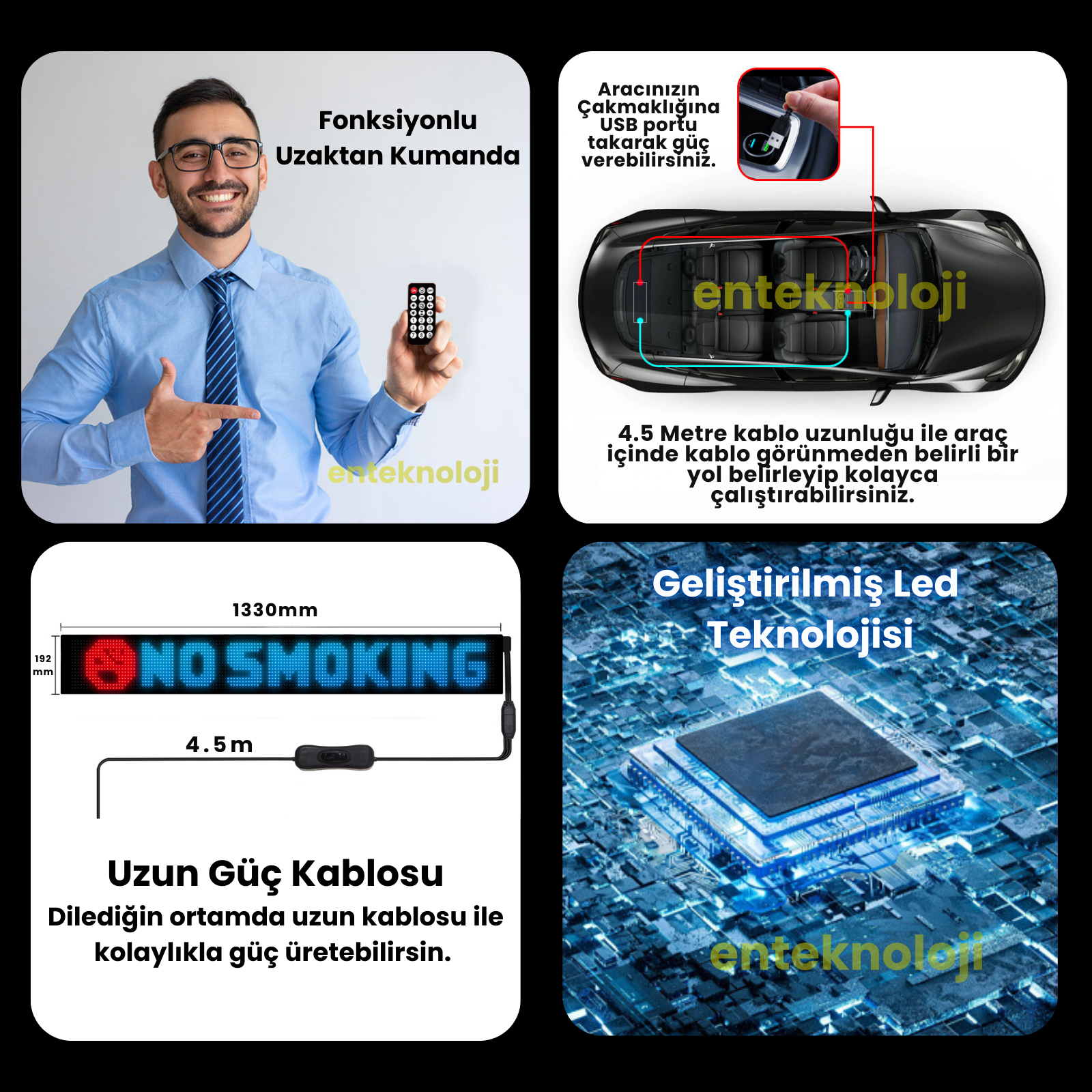 Kişiselleştirilebilir Matrix Car LED Ekran (133x19cm)