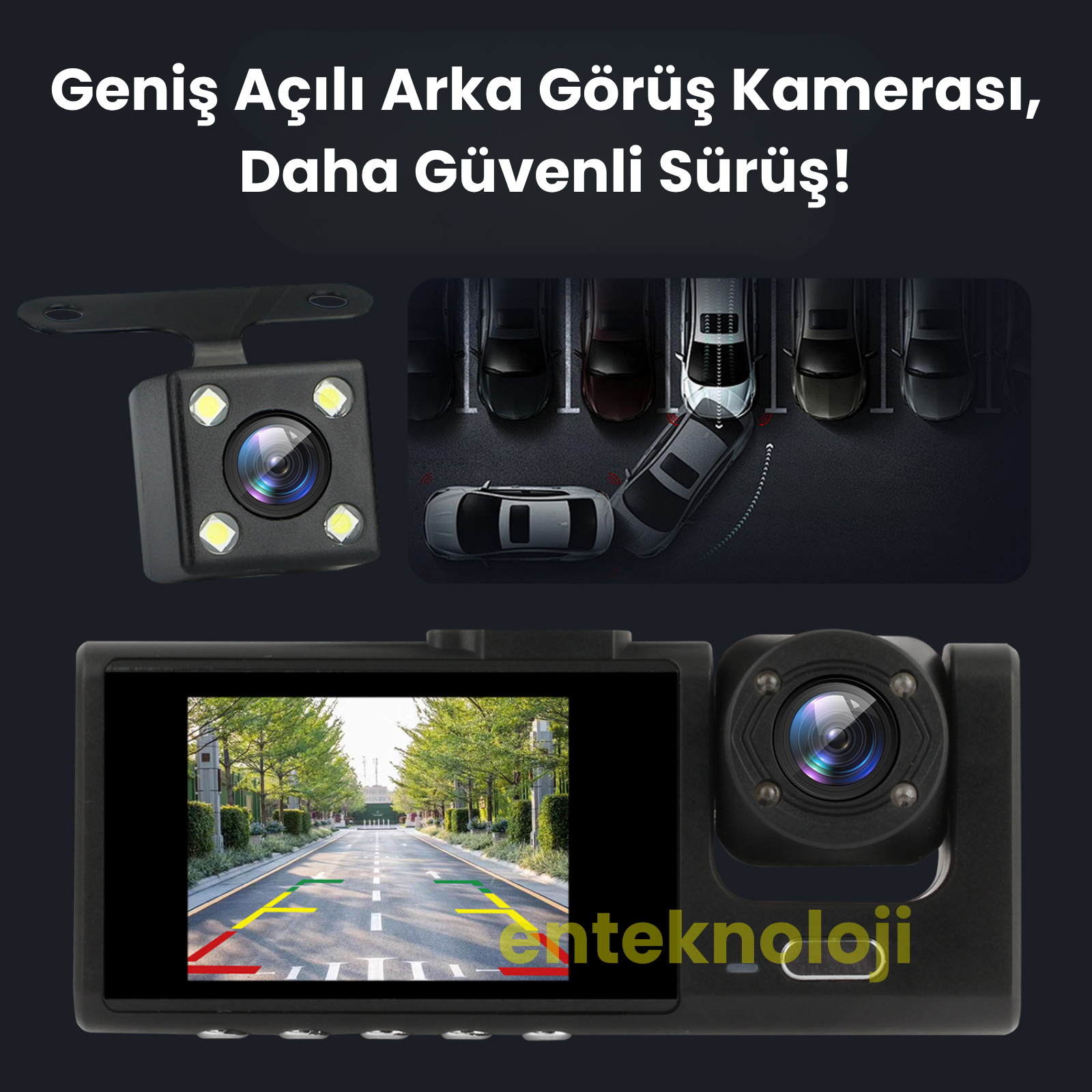 Araç İçi HD Kamera 3 Kameralı C309 (Arka Görüş Kamerası Hediye)