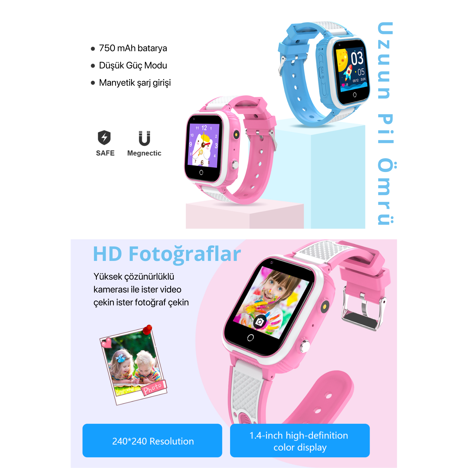 Sim Kartlı DH9 Akıllı Çocuk Saati Konum-Arama-Kamera-4G Sim Desteği-Video Özellikli