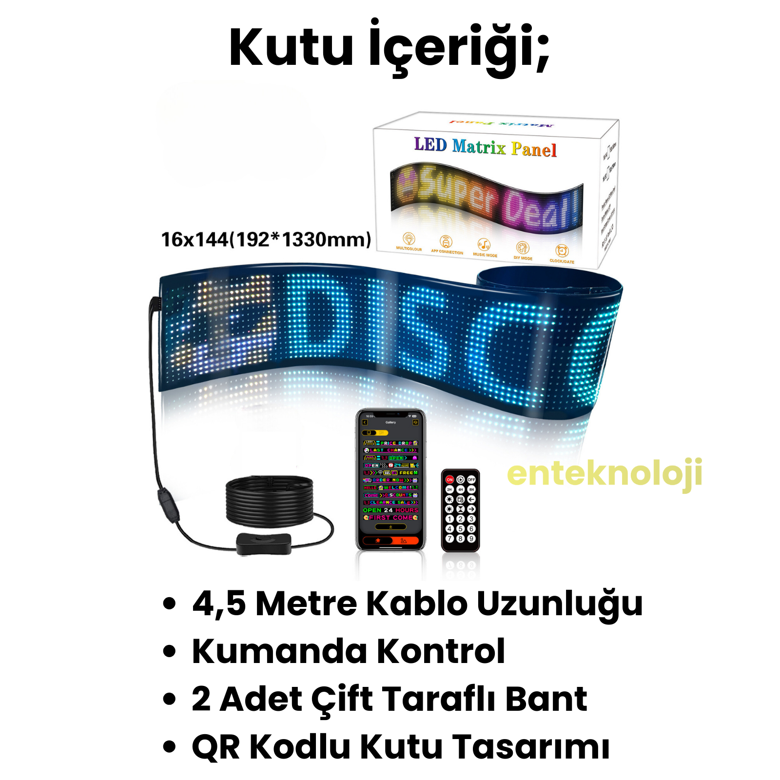 Kişiselleştirilebilir Matrix Car LED Ekran (133x19cm)