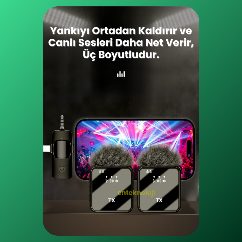 Kablosuz Tüylü Yaka Mikrofonu Wireless Şarj Kutulu F15-2