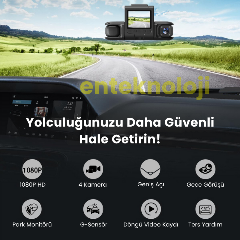 Araç İçi Hd Kamera 4 Kameralı Y13 (Arka Görüş Kamerası Hediye)