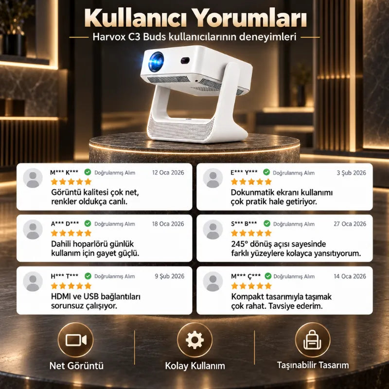 Harvox C3 Buds Dokunmatik Ekranlı Projeksiyon Cihazı