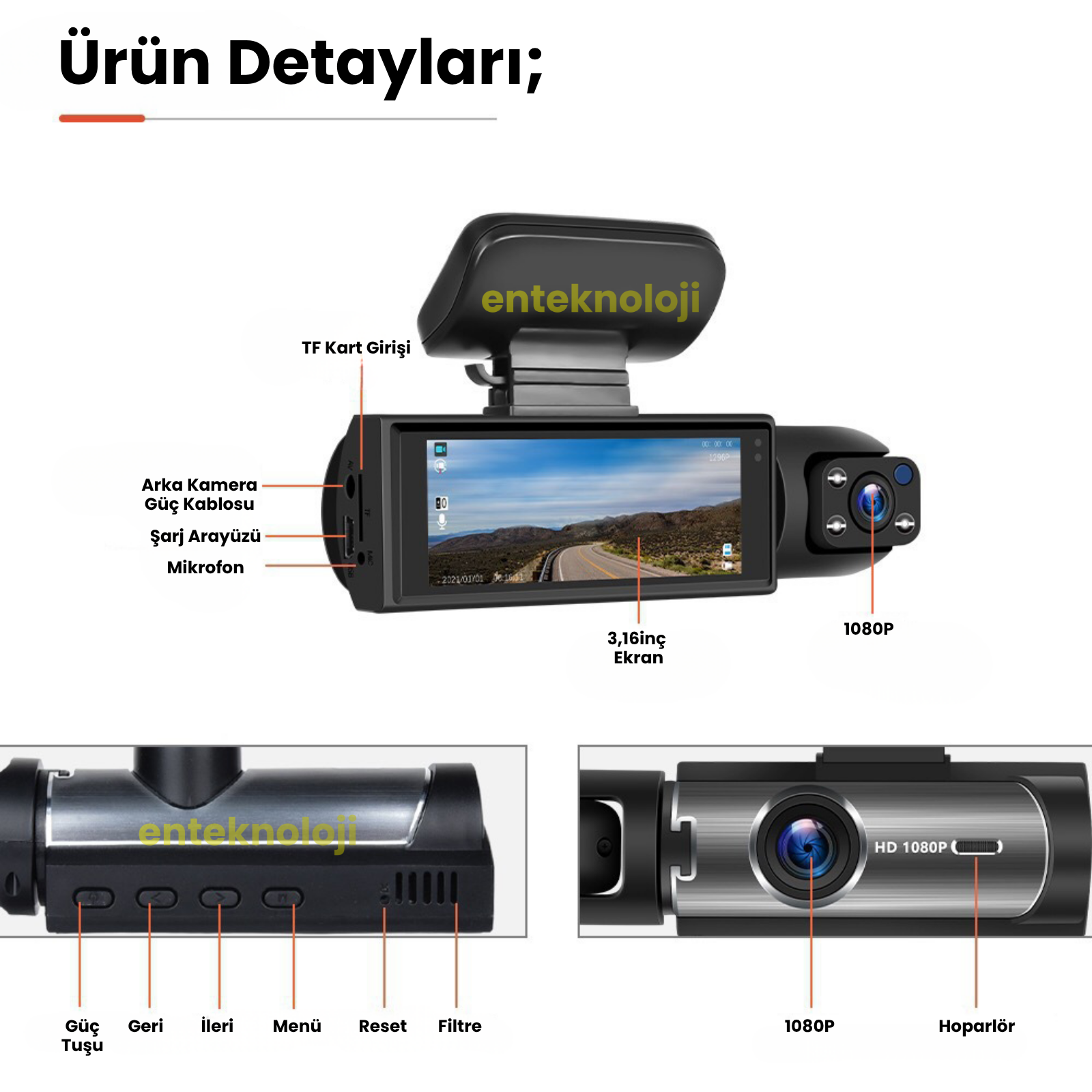 Araç İçi Hd Kamera 2 Kameralı M8-D8