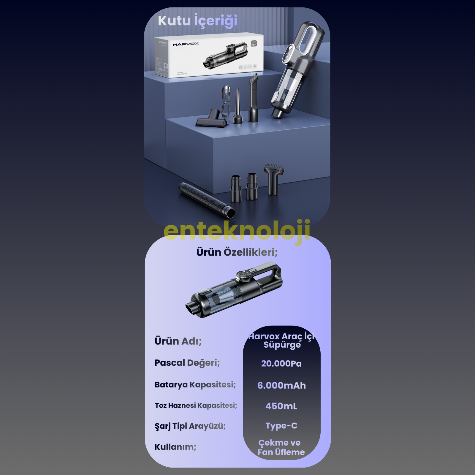 Harvox Araç İçi Süpürgesi ST-126 Plus (Gri - Siyah)