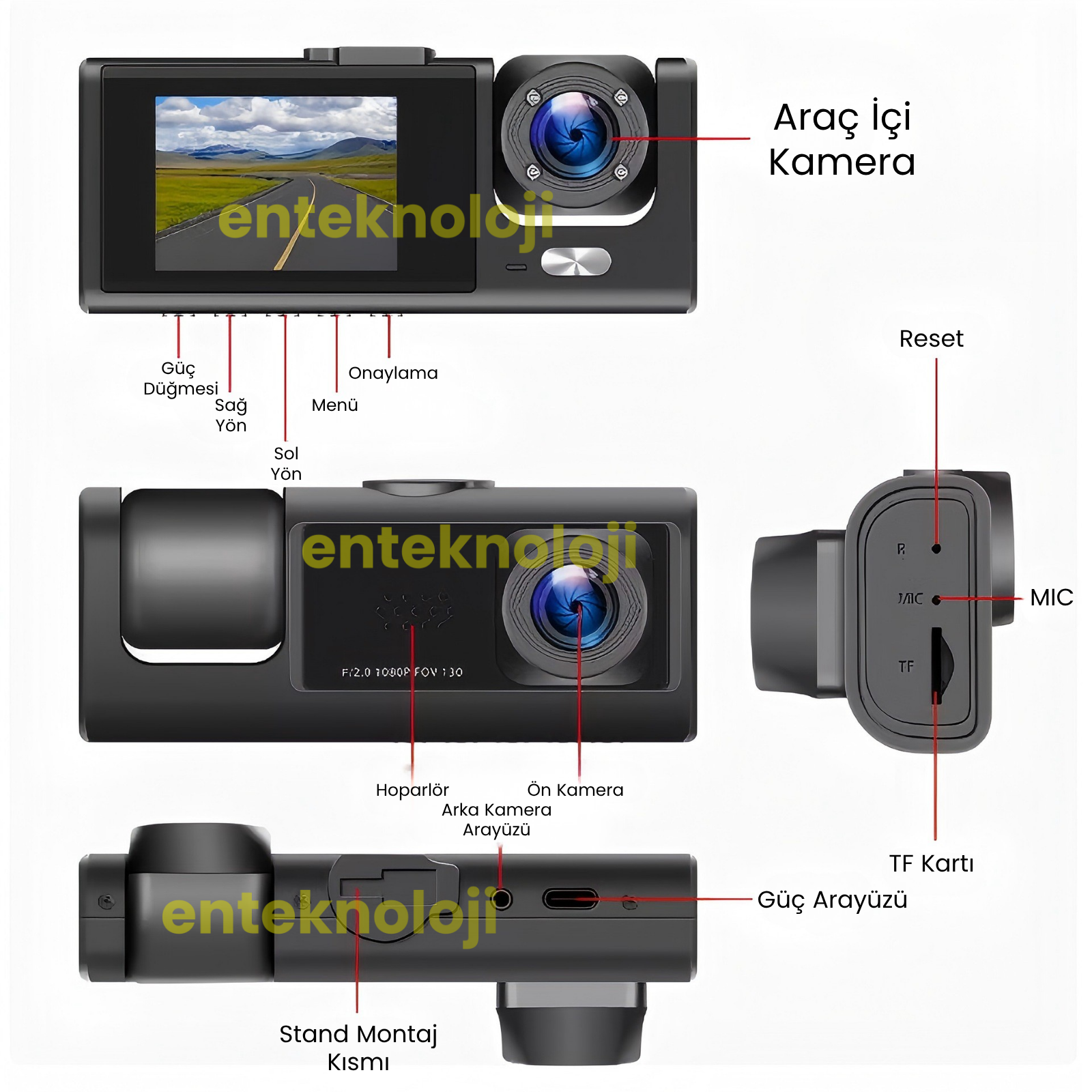 Araç İçi HD Kamera 3 Kameralı C309 (Arka Görüş Kamerası Hediye)