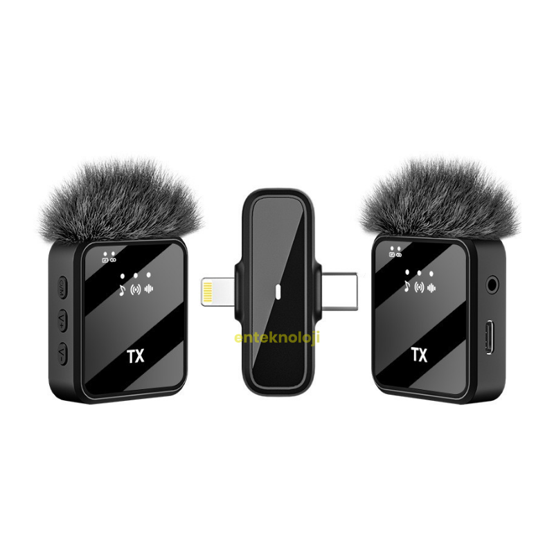 Kablosuz Tüylü Yaka Mikrofonu Wireless Şarj Kutulu F15-2