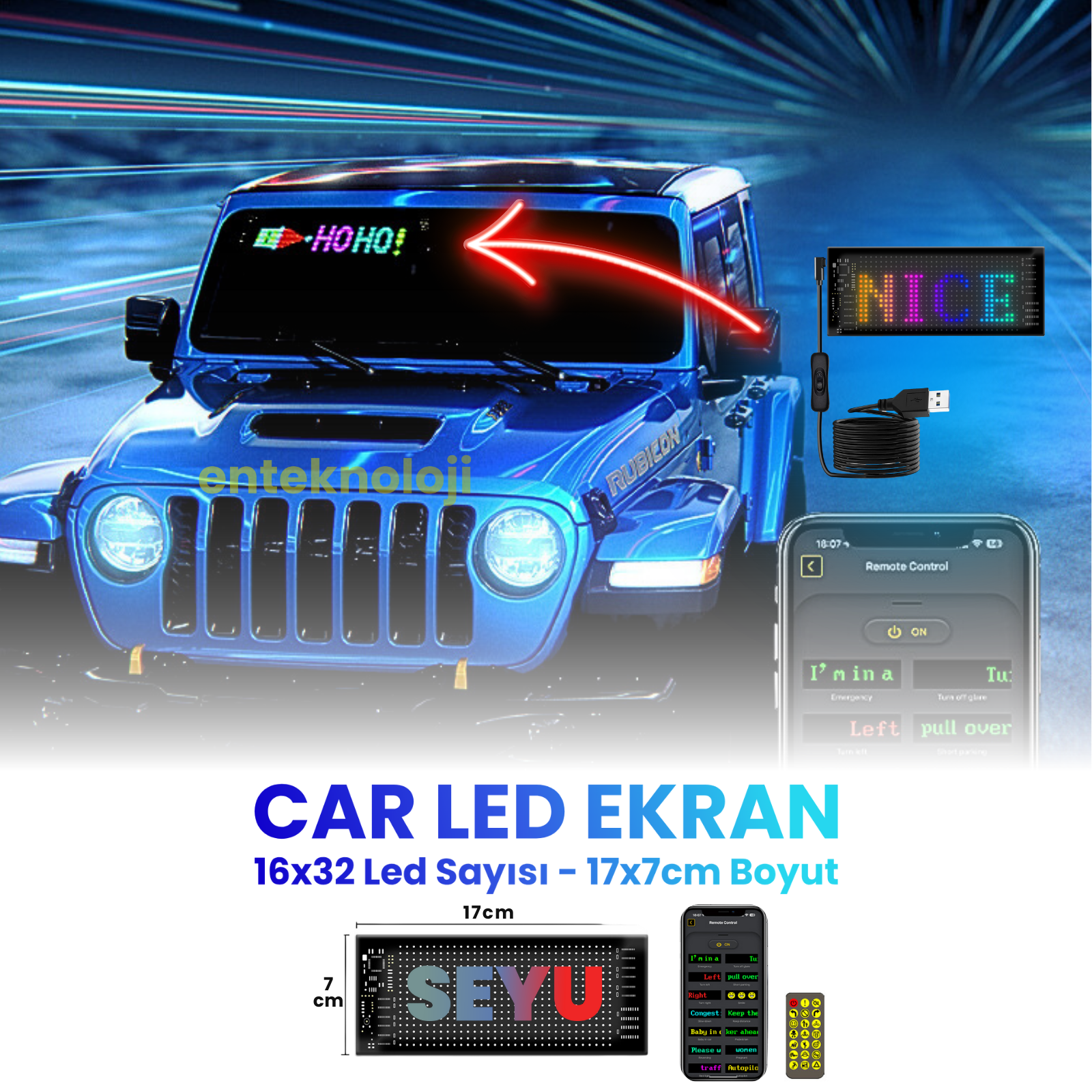 Kişiselleştirilebilir Matrix Car LED Ekran (17x7cm)