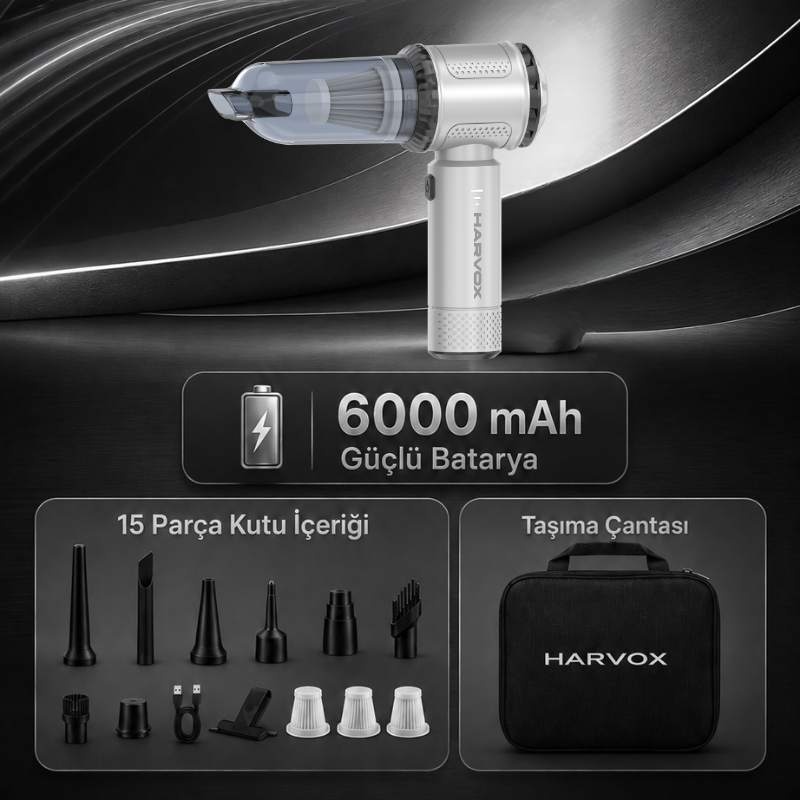 Harvox Araç İçi Süpürgesi HXVC-008 (Gümüş - Gri)