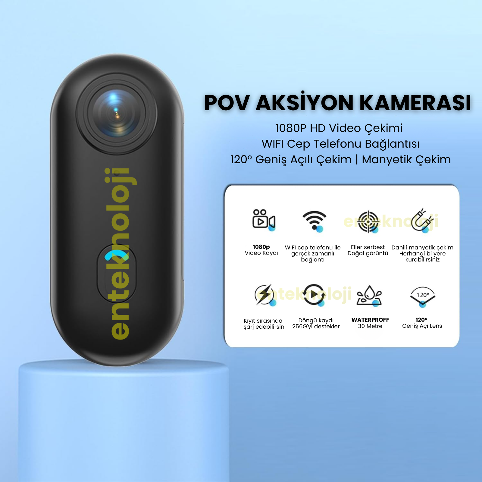 POV 1080p Aksiyon Kamerası (Manyetik Kolyeli)