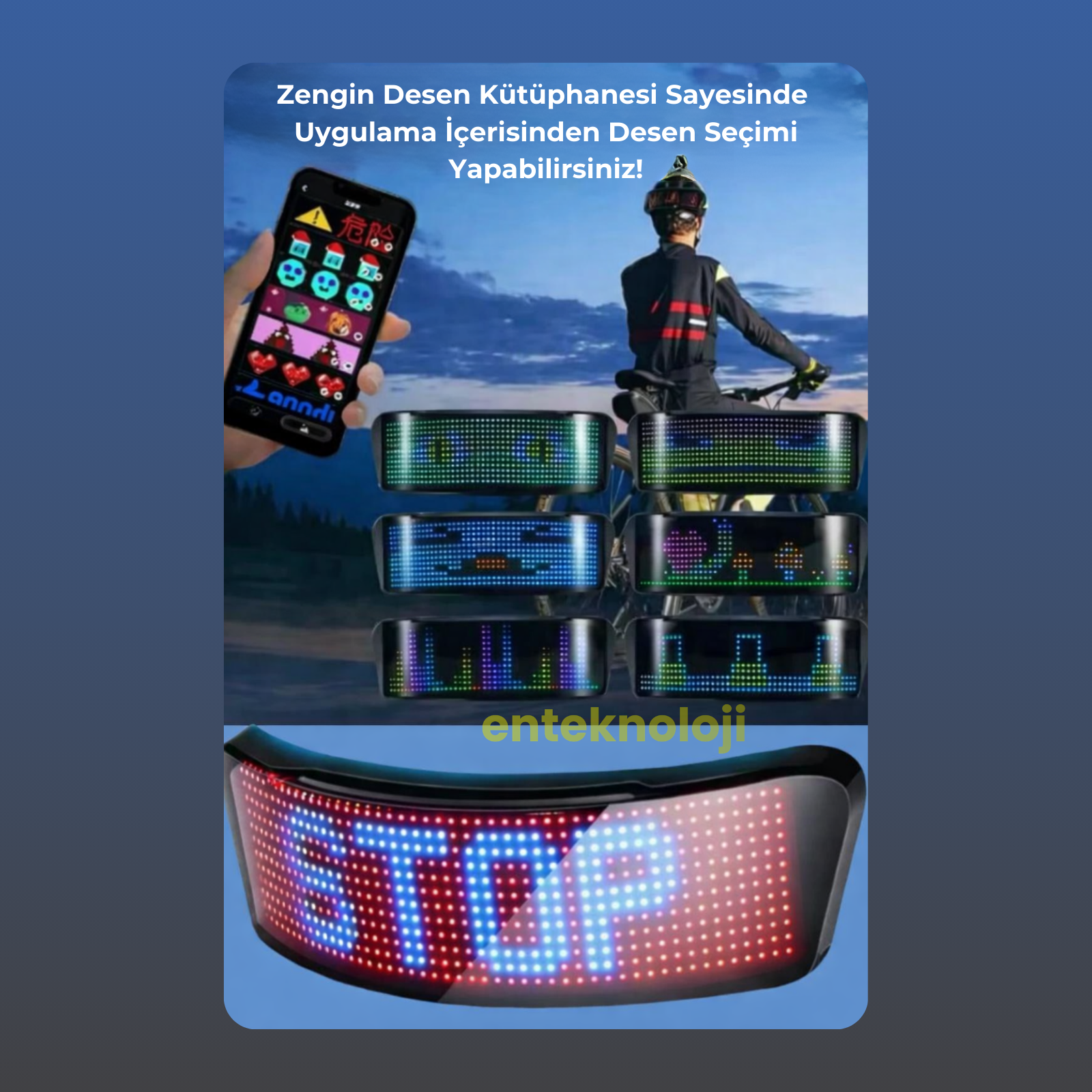 Kişiselleştirilebilir Motosiklet Kask LED Paneli ( 18x6cm)