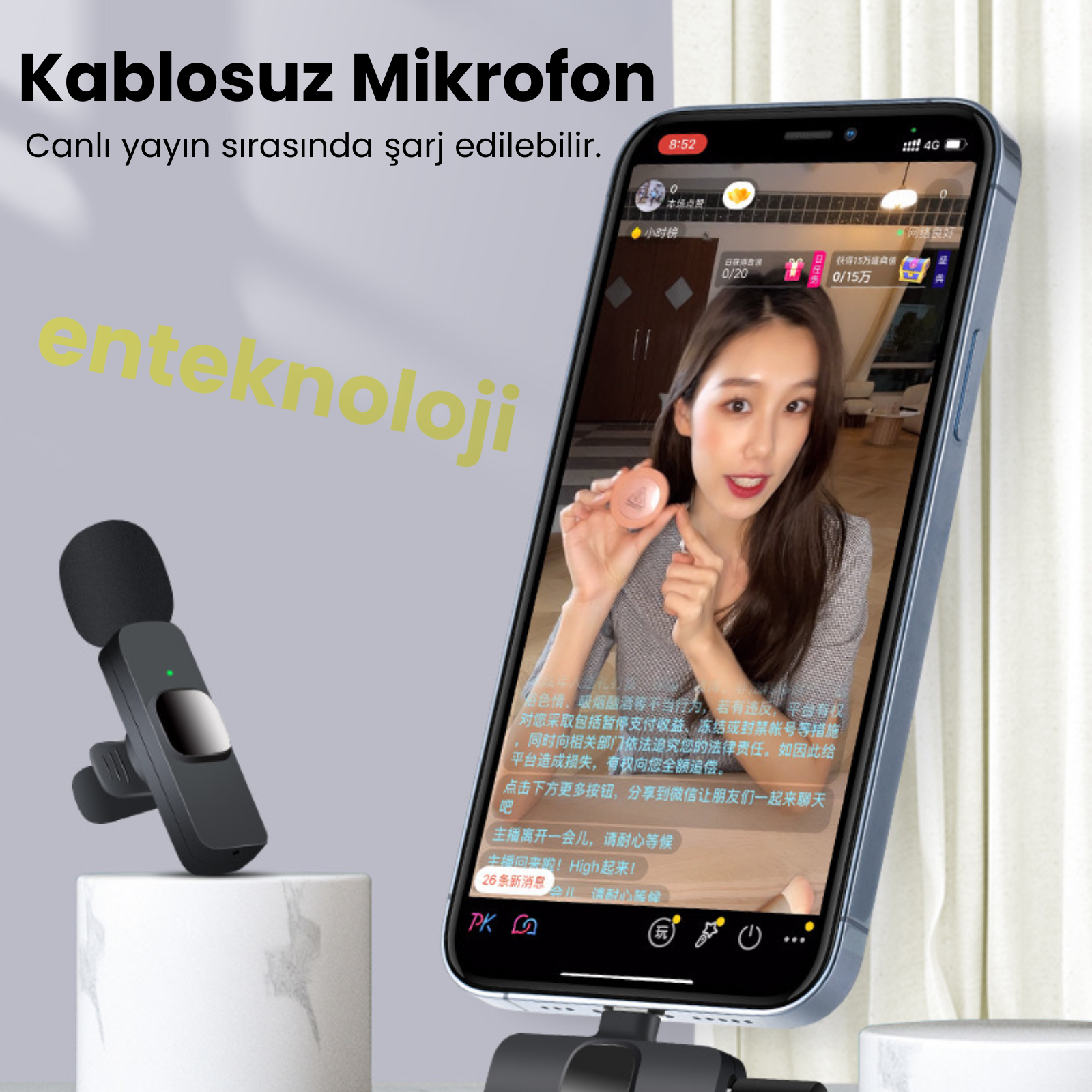 Kablosuz Yaka Mikrofonu Wireless Şarj Kutulu K9