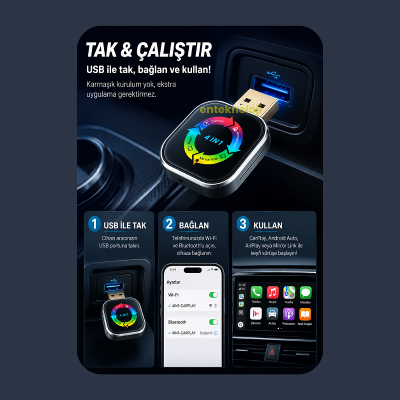 4in1 Kablosuz Carplay Dönüştürücü
