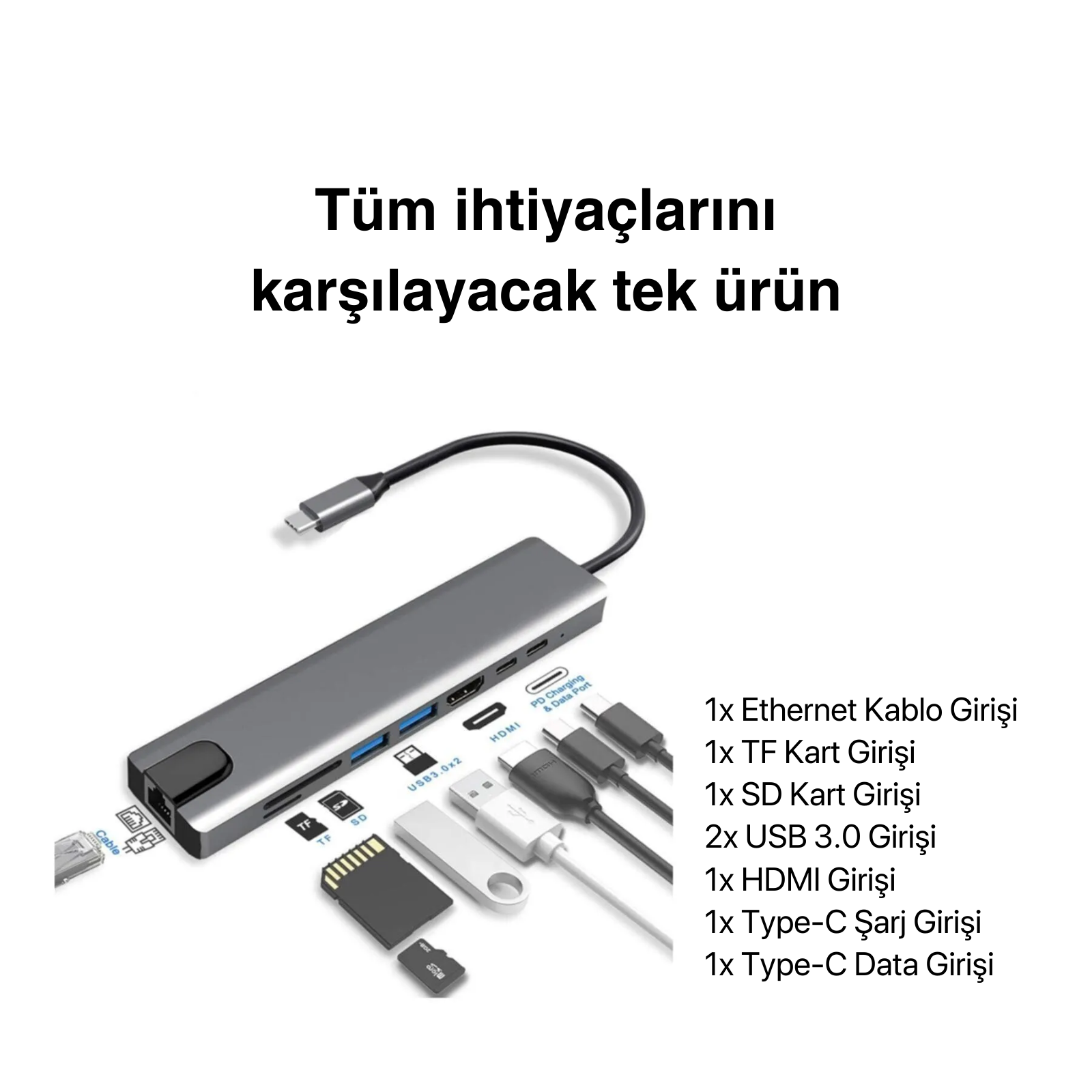 Fonksiyonel 8 in 1 Çoğaltıcı Çevirici Adaptör