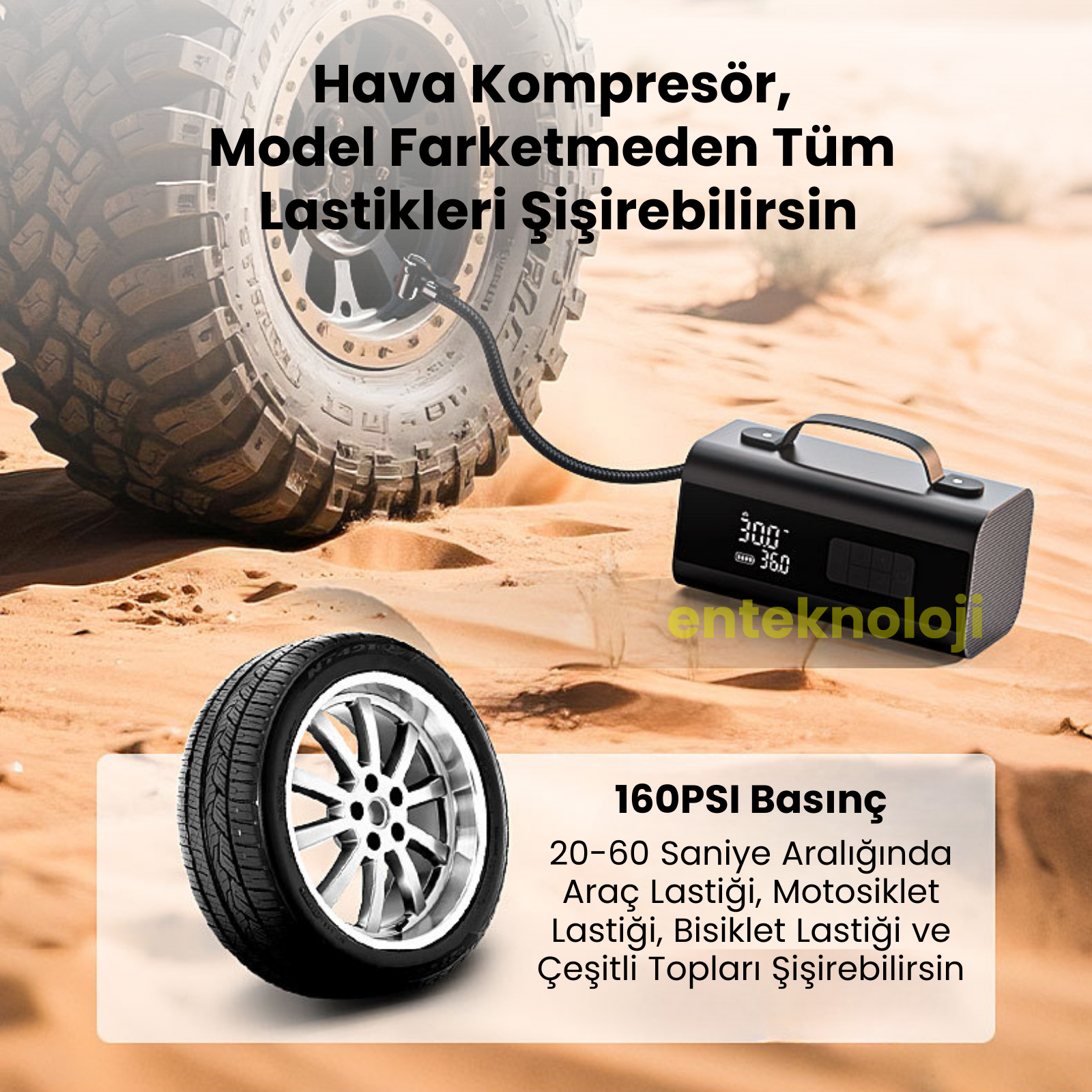 Harvox Araç Süpürgeli Akü Takviyeli Hava Kompresörü HXJS-001