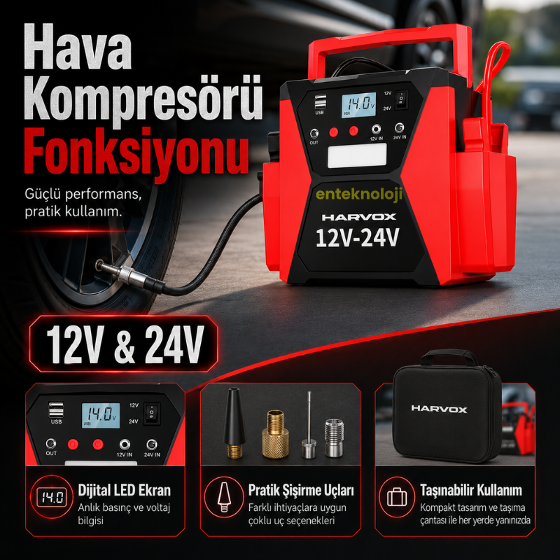 Harvox Akü Takviyeli Hava Kompresörü JS-007