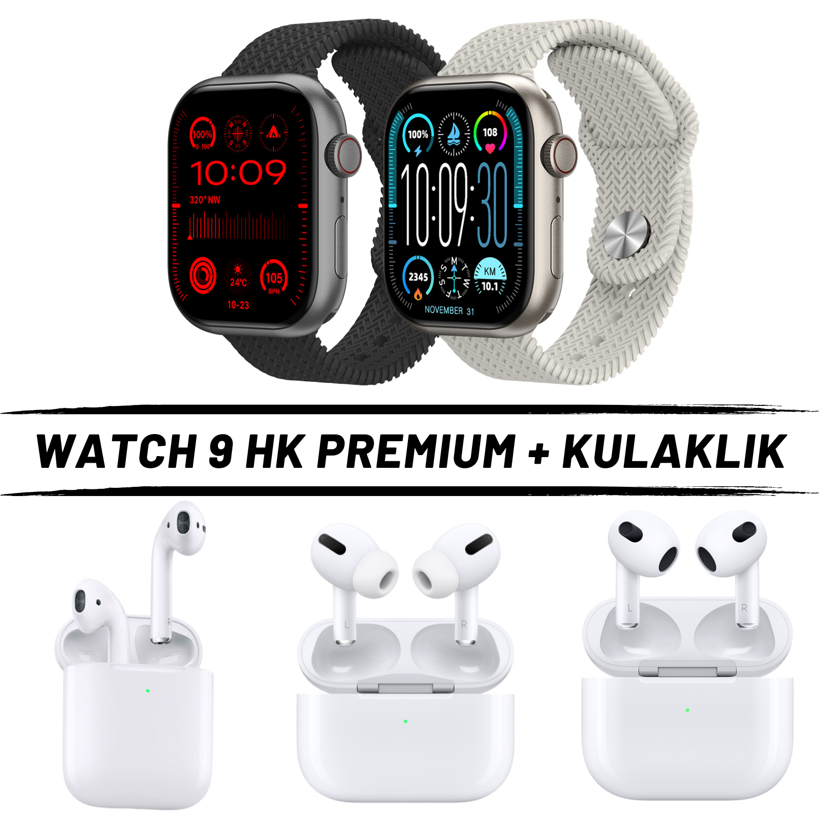 Watch 9 HK Premium Akıllı Saat + Kulaklık