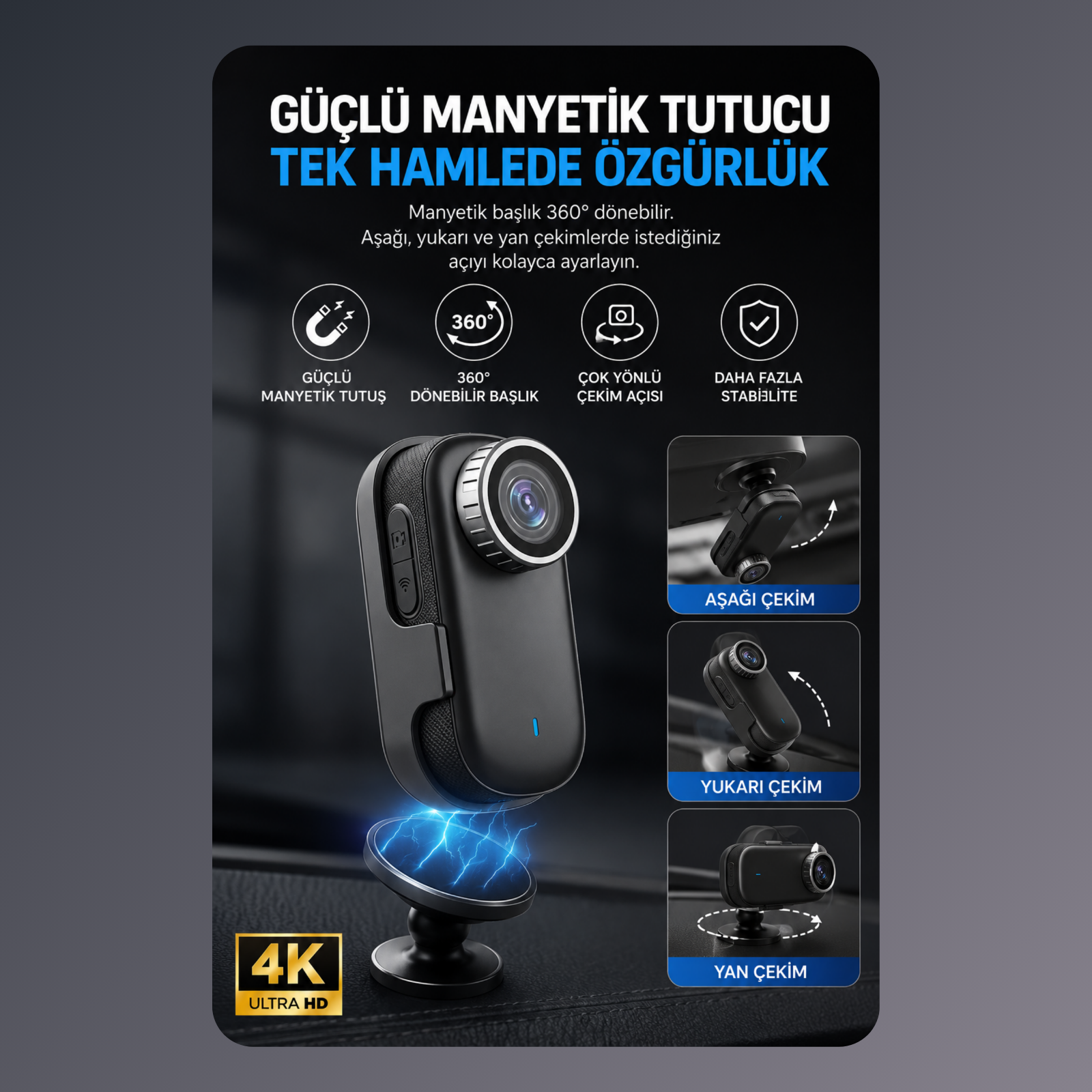 Ekranlı 4K Aksiyon Kamerası