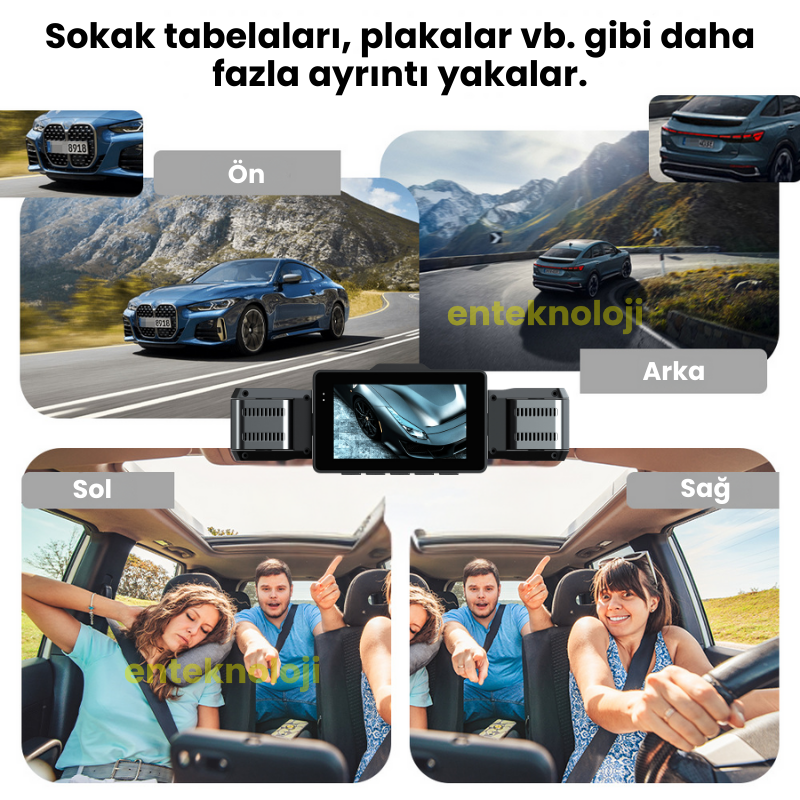 Araç İçi Hd Kamera 4 Kameralı (Arka Görüş Kamerası Hediye)