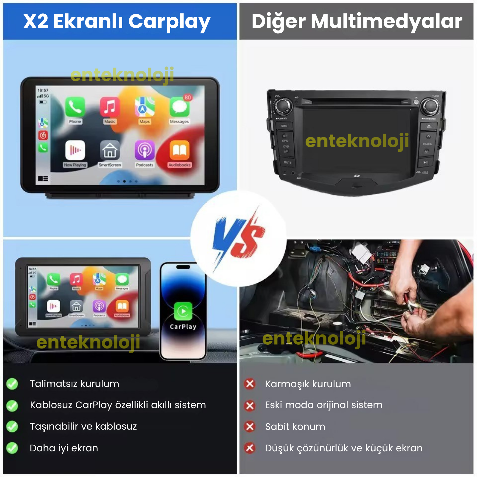X2 Ekranlı Araç İçi Carplay