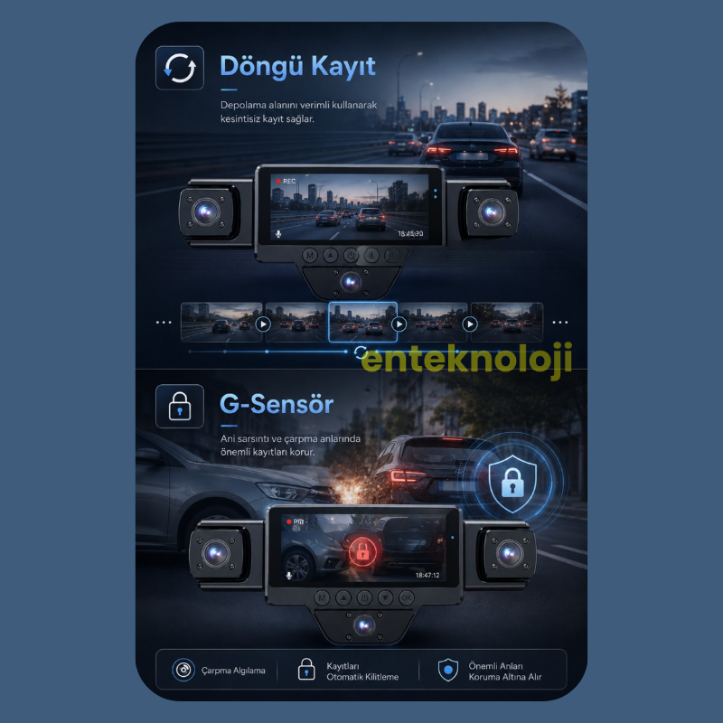Araç İçi HD Kamera 5 Kameralı ( Arka Görüş Kamerası Hediye)